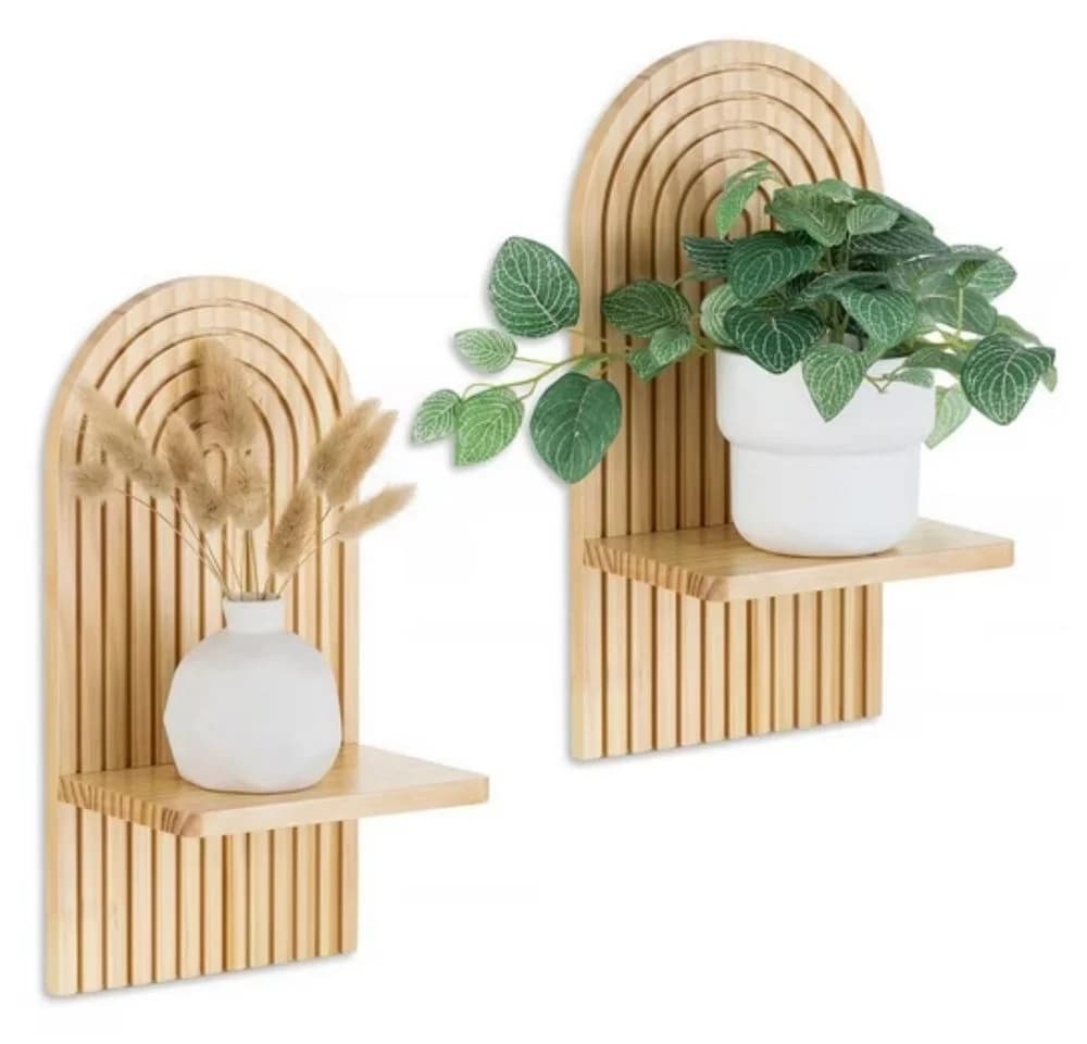 POPOLIC Wandregal 2 Stück Holz Boho Wanddeko Holzregal Wand - Bild 2
