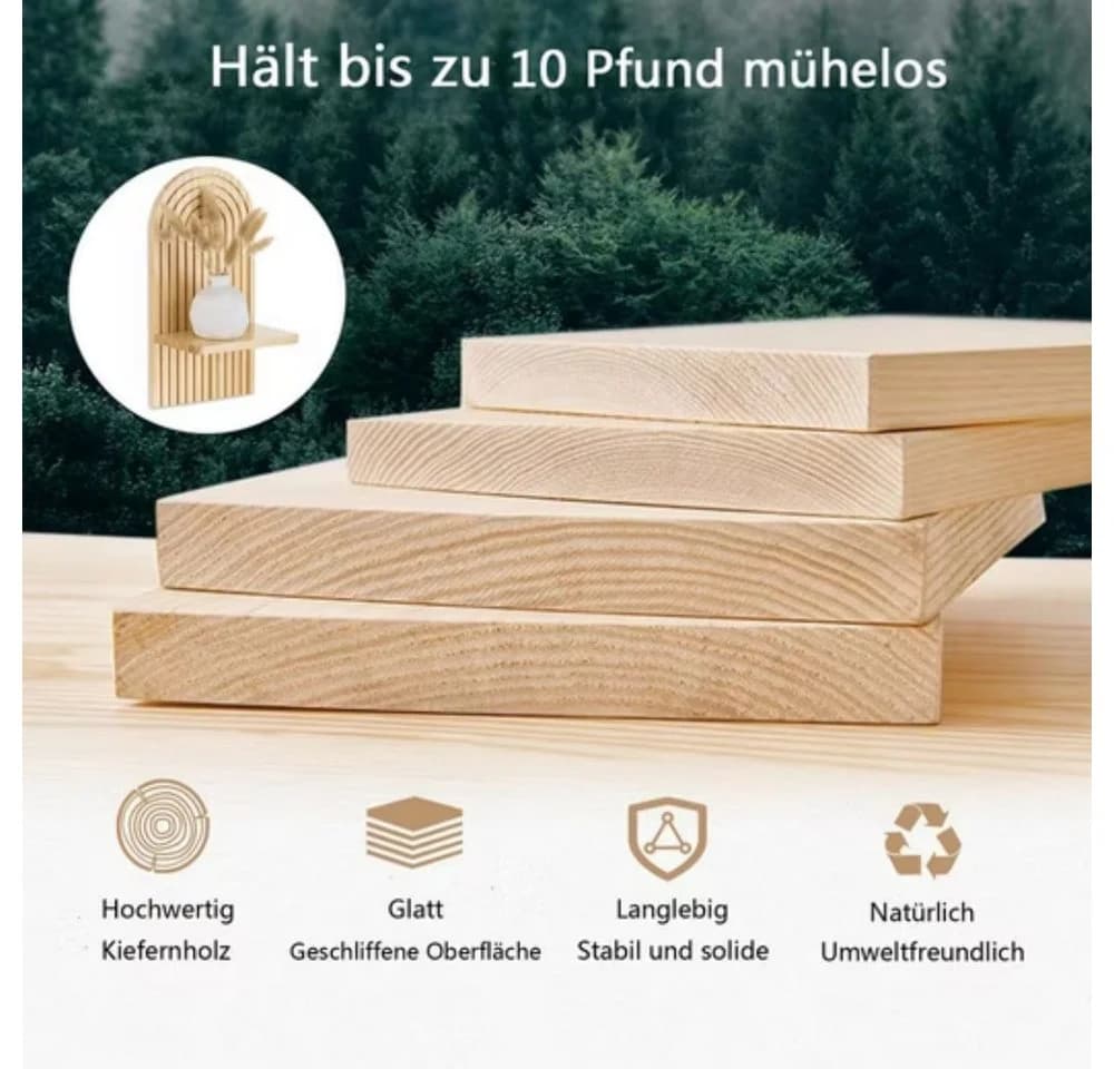 POPOLIC Wandregal 2 Stück Holz Boho Wanddeko Holzregal Wand - Bild 4