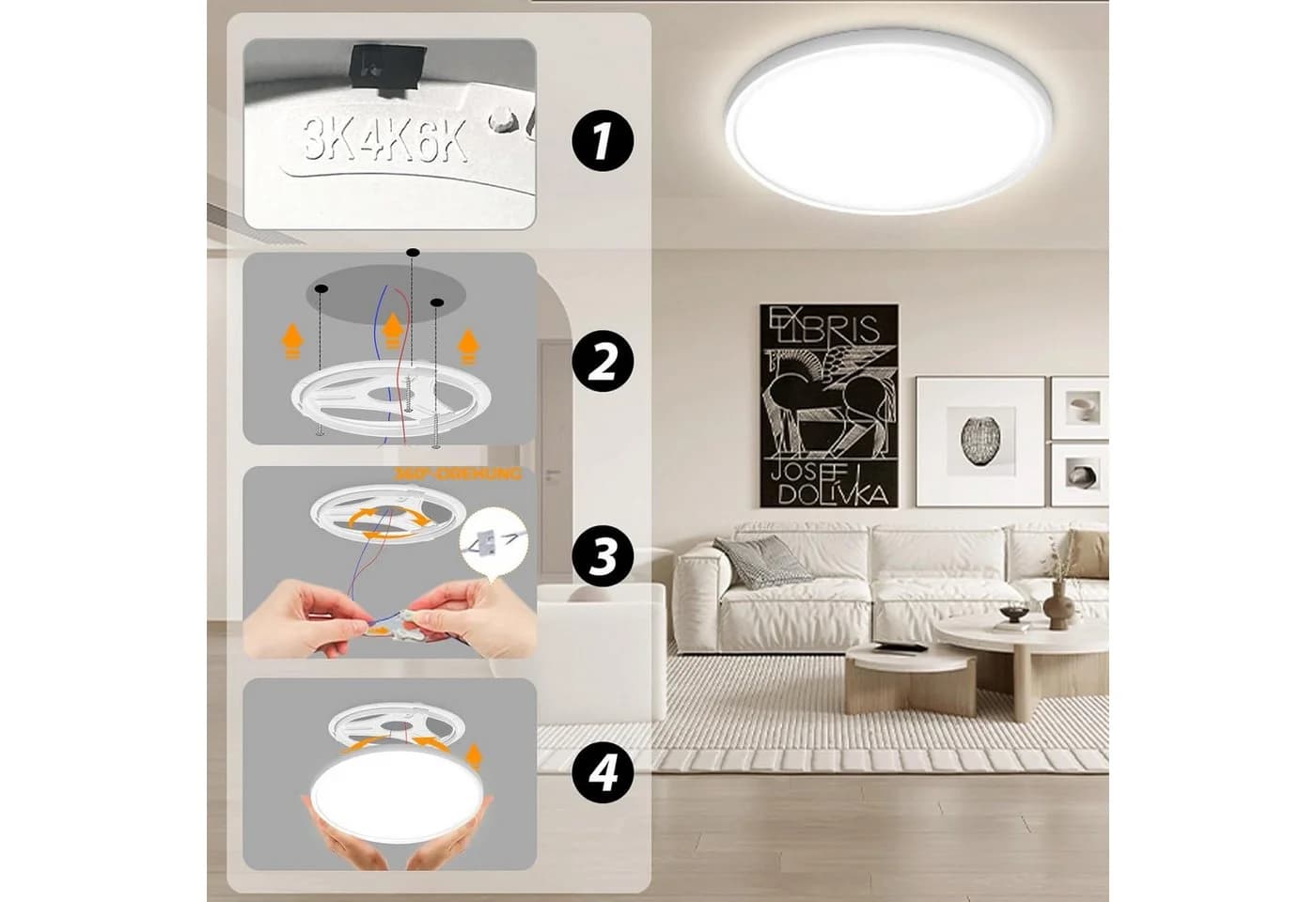 POPOLIC LED Deckenleuchte 24W 30cm Weiß 3 Farbtemperaturen