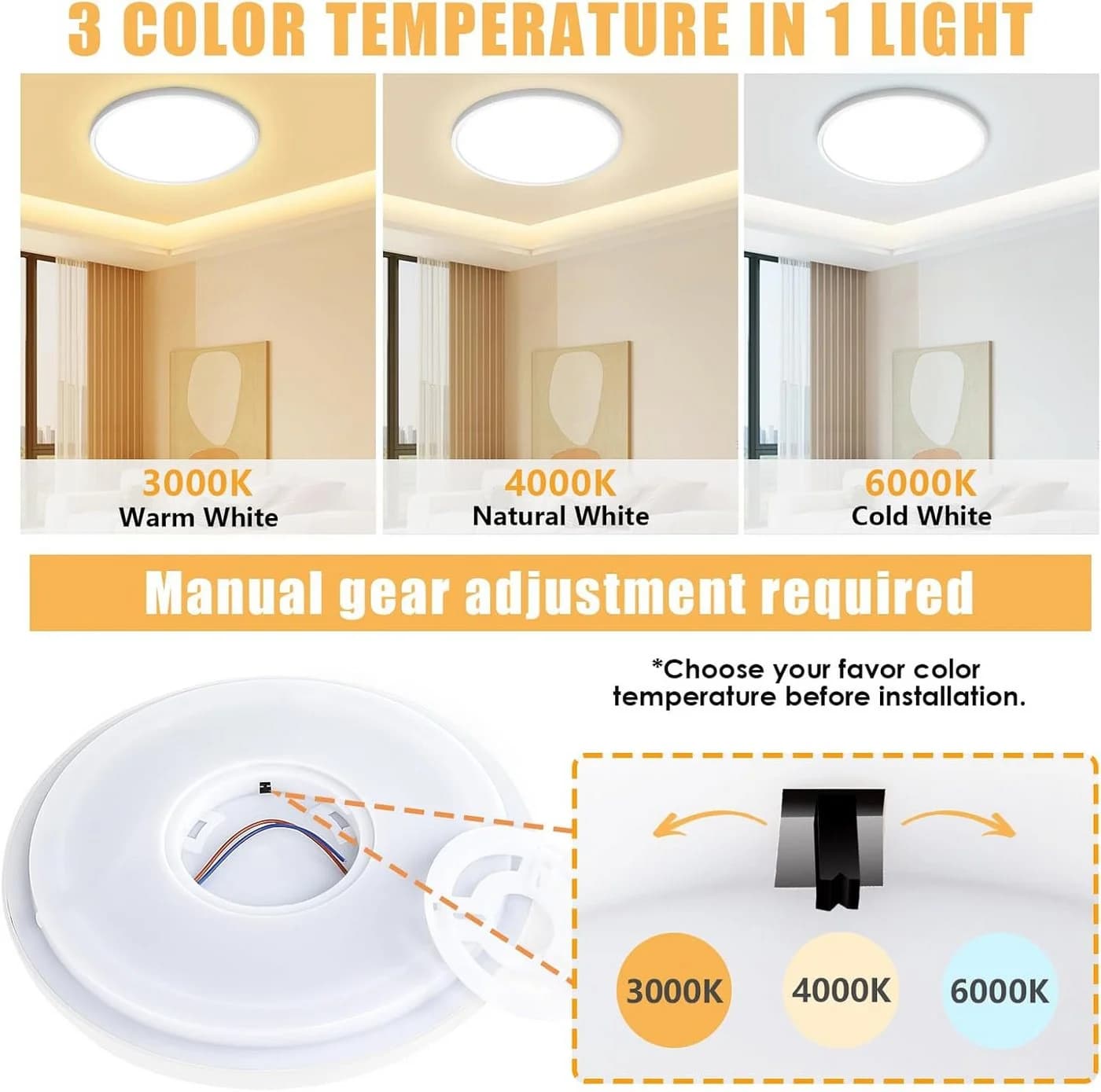 POPOLIC LED Deckenleuchte 24W 30cm Weiß 3 Farbtemperaturen - Bild 3