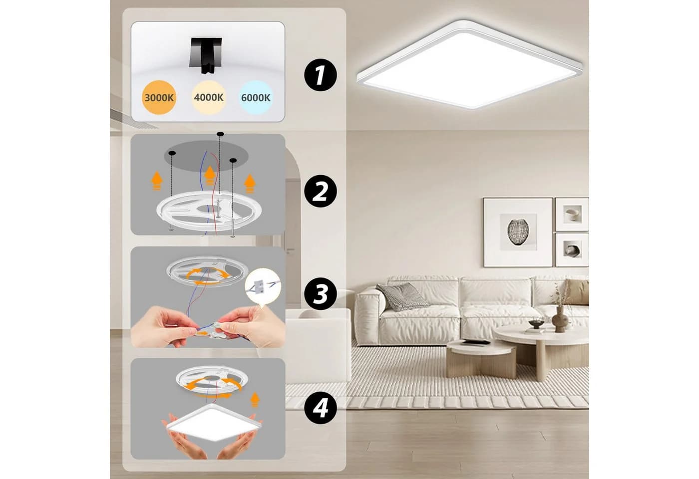 POPOLIC LED Deckenleuchte 3000K-6000K Modern Weiß IP54 - Bild 3