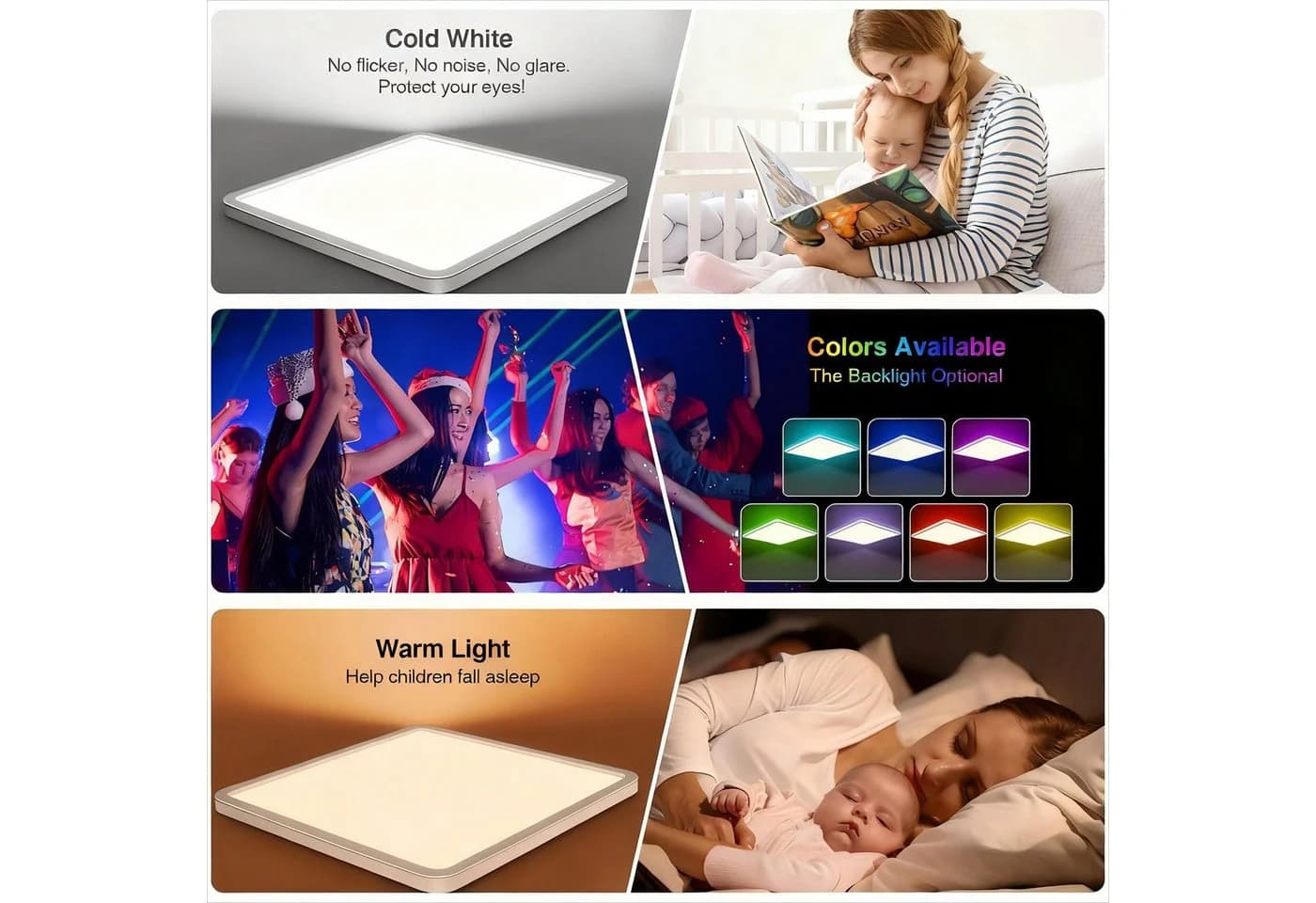 POPOLIC LED Deckenleuchte 24W RGB Farbwechsel Deckenbeleuchtung 3000K-6500K, dimmbar, 3200 lm, Badezimmer-Deckenleuchte mit Fernbedienung, Quadrat