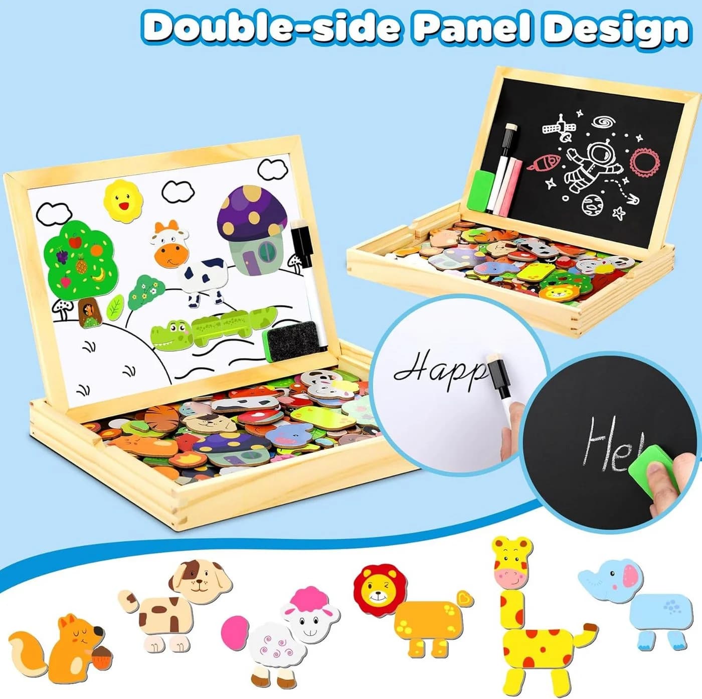 POPOLIC Magnetisches Holzpuzzle 110 Stück, Puzzle ab 3