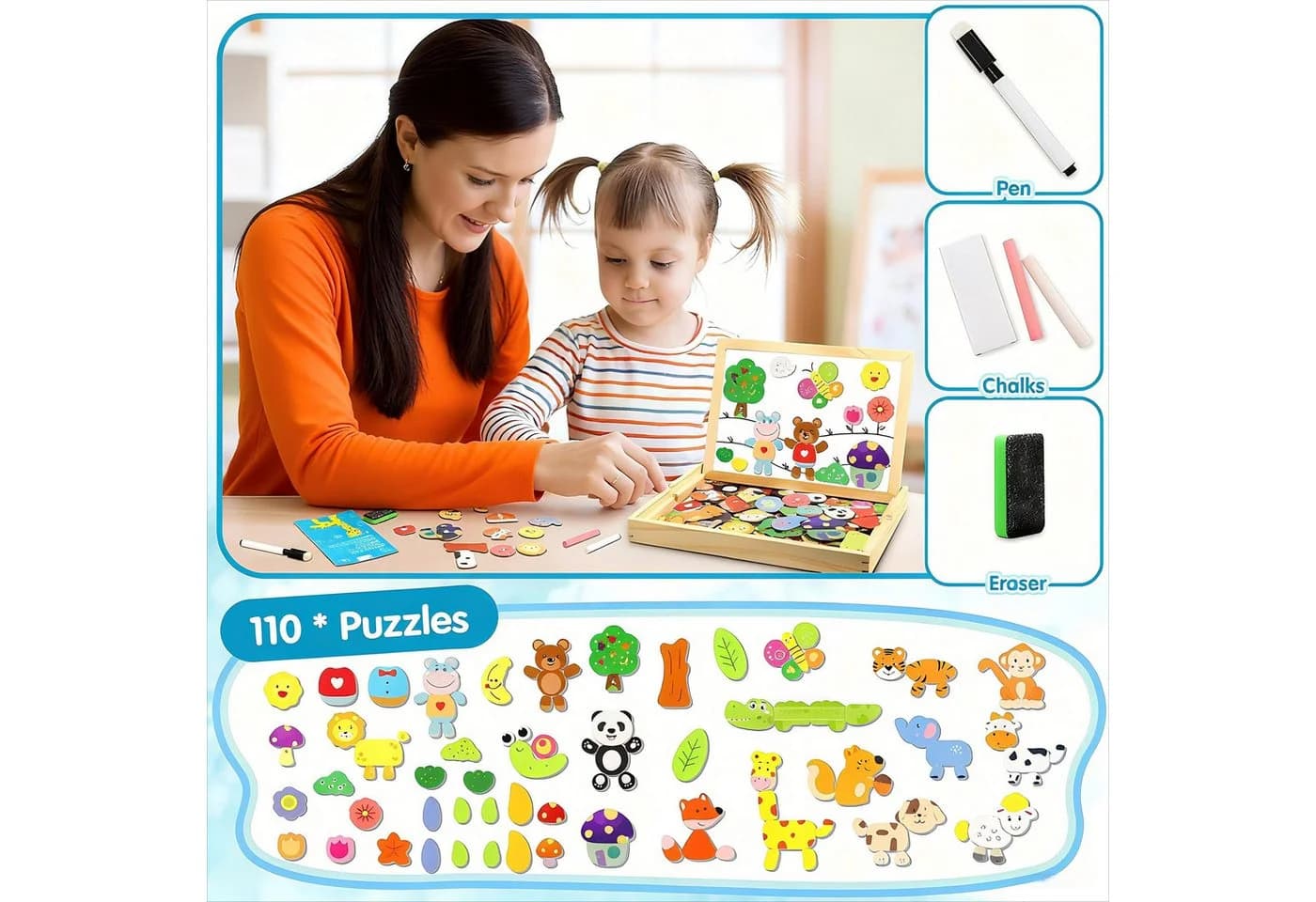 POPOLIC Magnetisches Holzpuzzle 110 Stück, Puzzle ab 3 - Bild 5