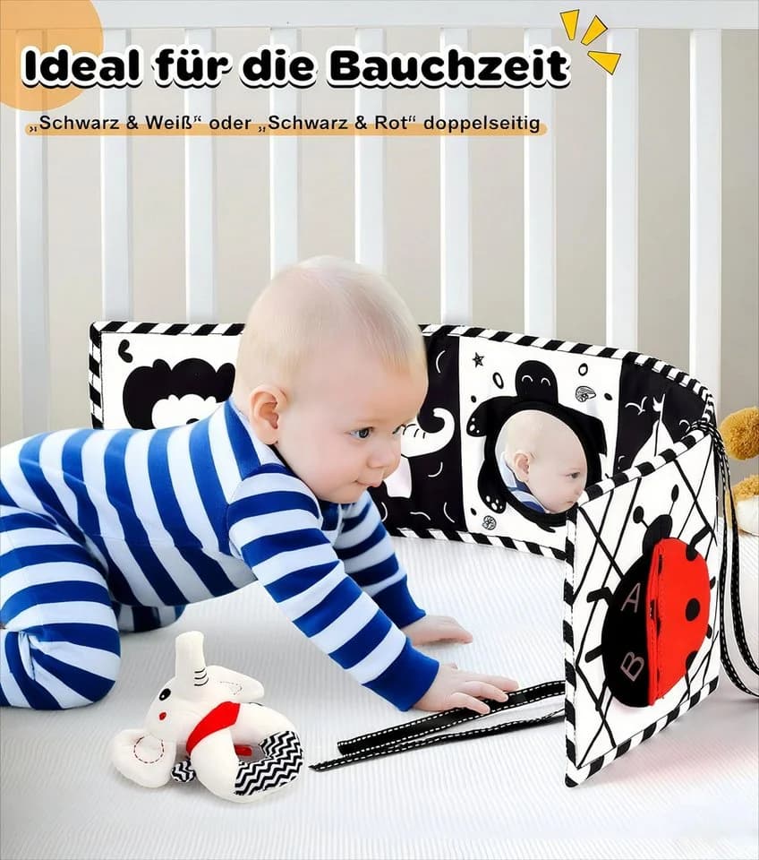 POPOLIC Lernspielzeug Kontrastbuch Baby, 31 PCS Schwarz Weiß Spielzeug Baby
