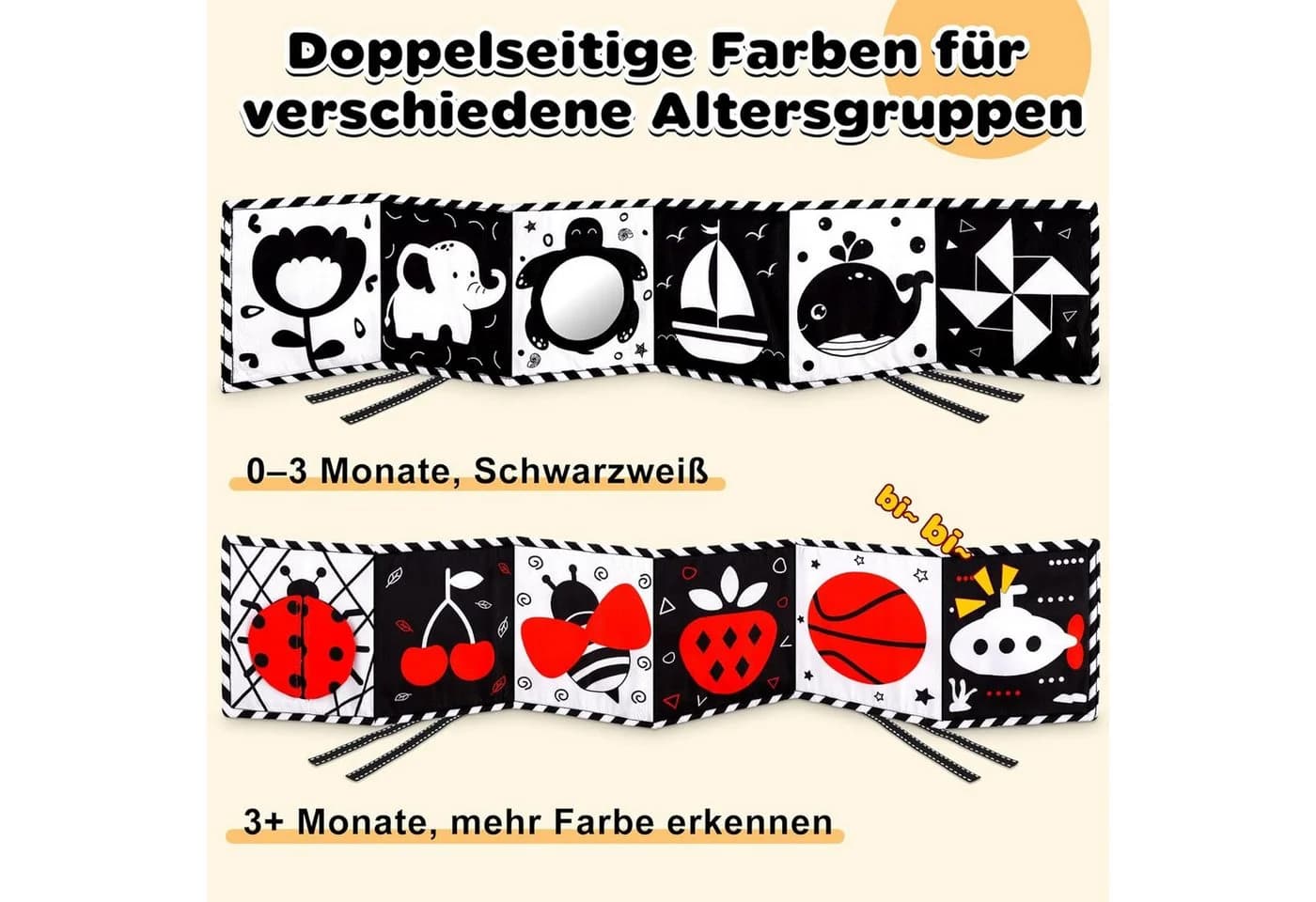 POPOLIC Lernspielzeug Kontrastbuch Baby, 31 PCS Schwarz Weiß Spielzeug Baby - Bild 3