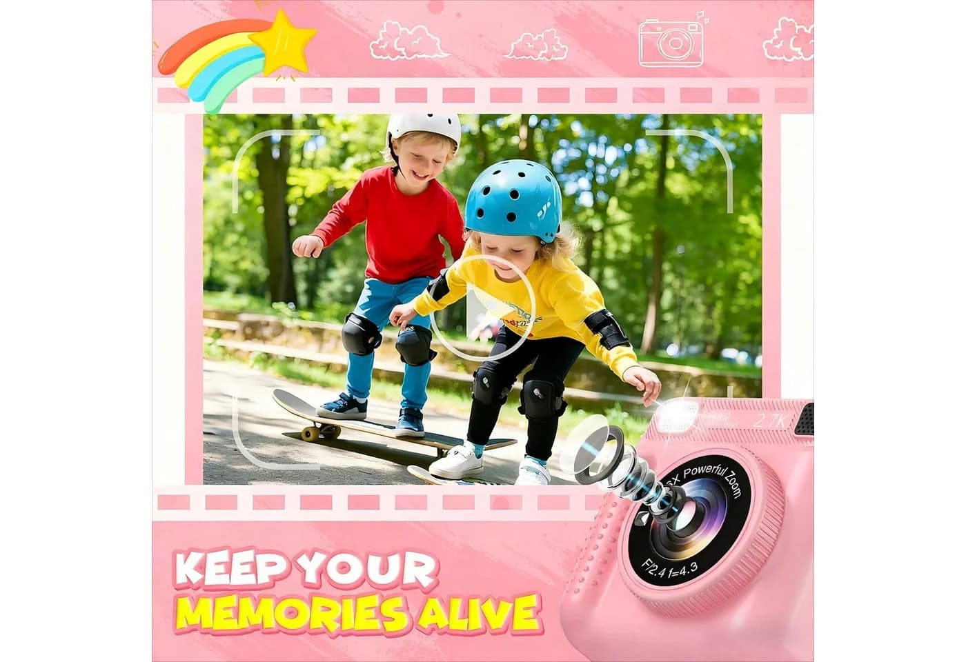 POPOLIC Sofortbildkamera Kinderkamera 1080P 2,4 Zoll Bildschirm Rosa - Bild 3