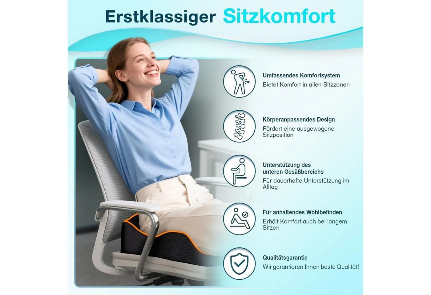POPOLIC Sitzkissen Ergonomisches Memory Foam Sitzkissen für Bürostühle, Gaming-Stuhl, Rollstuhl und Autositz