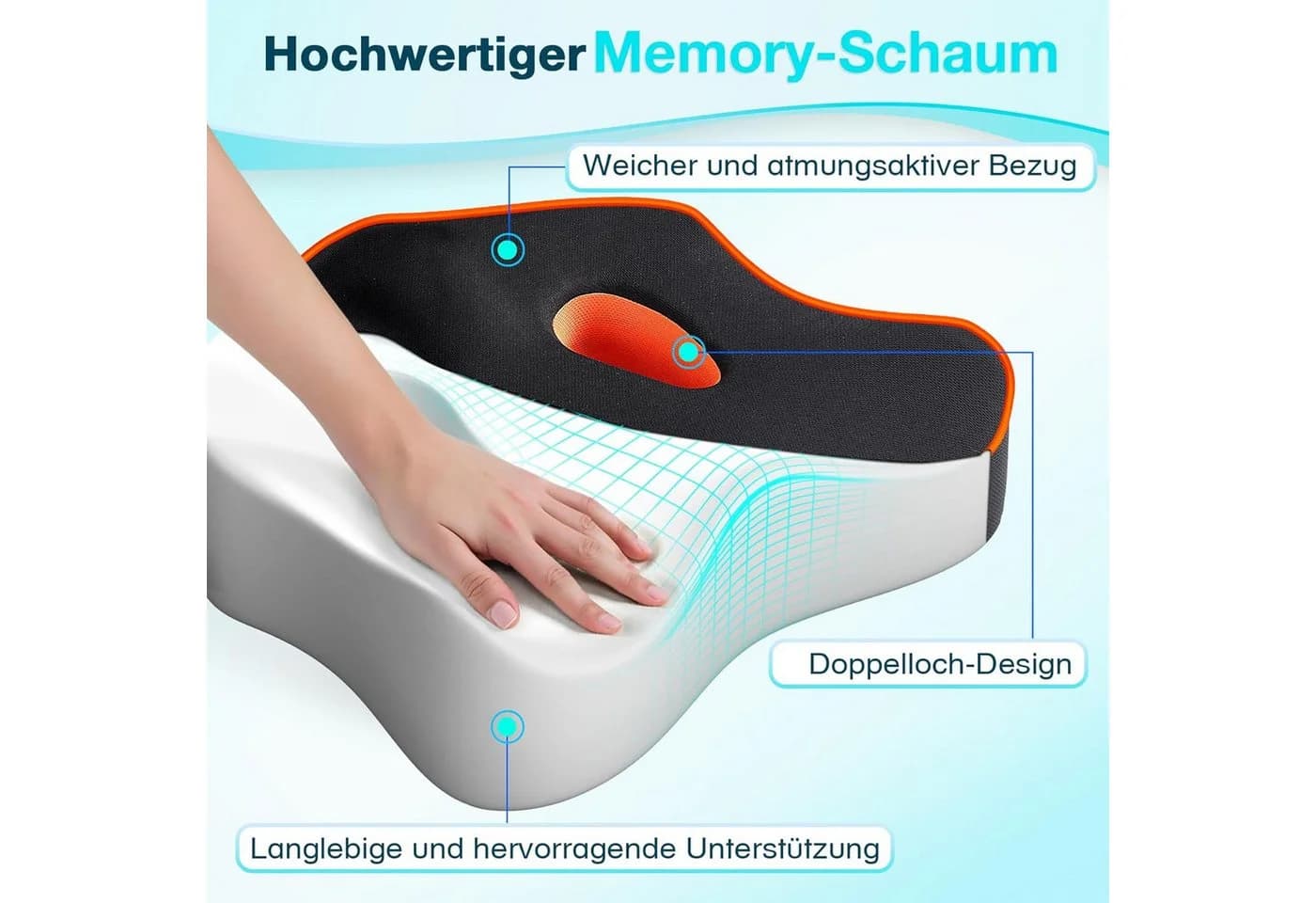 POPOLIC Sitzkissen Ergonomisches Memory Foam Sitzkissen für Bürostühle, Gaming-Stuhl, Rollstuhl und Autositz - Bild 3