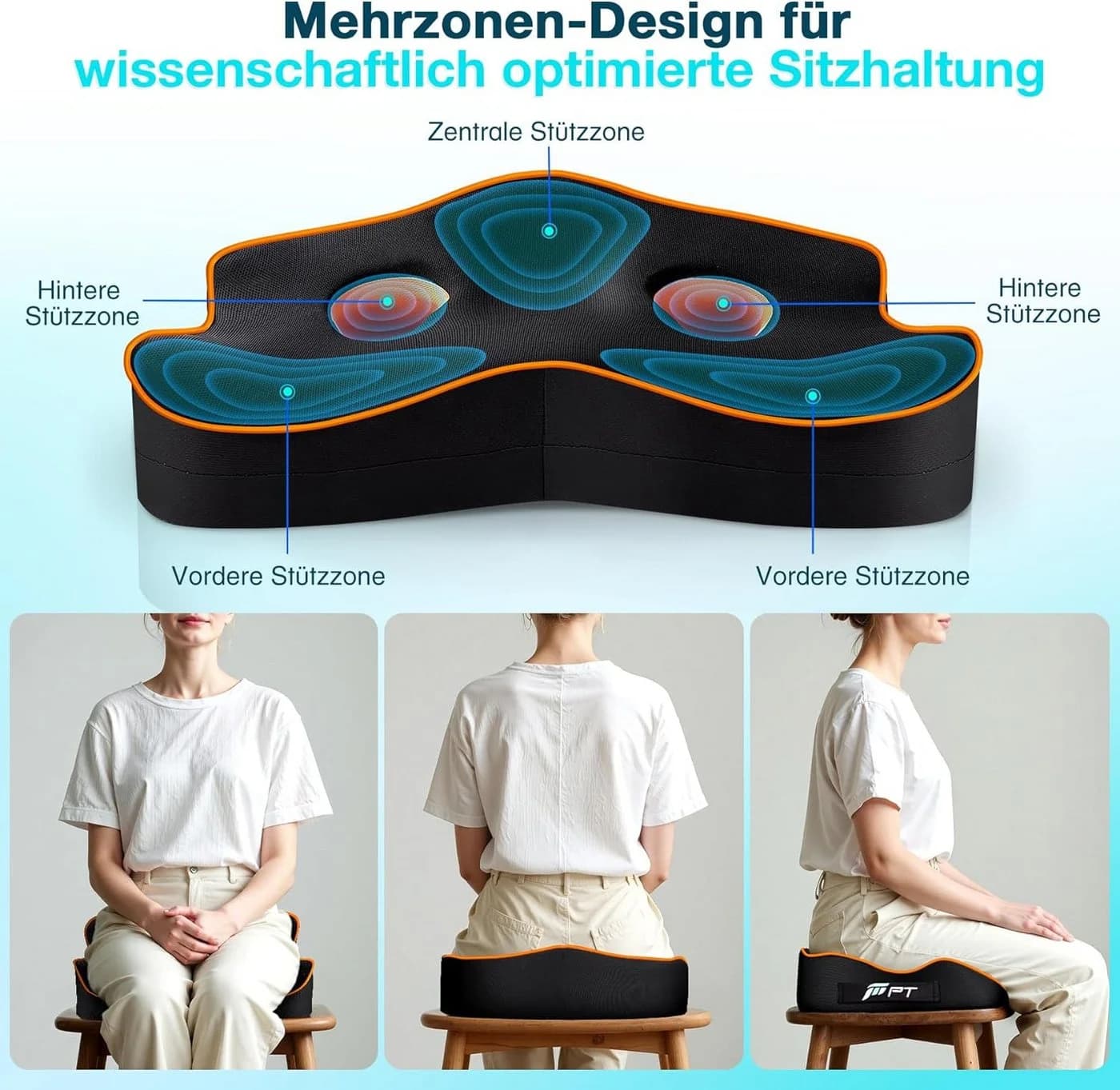 POPOLIC Sitzkissen Ergonomisches Memory Foam Sitzkissen für Bürostühle, Gaming-Stuhl, Rollstuhl und Autositz - Bild 4