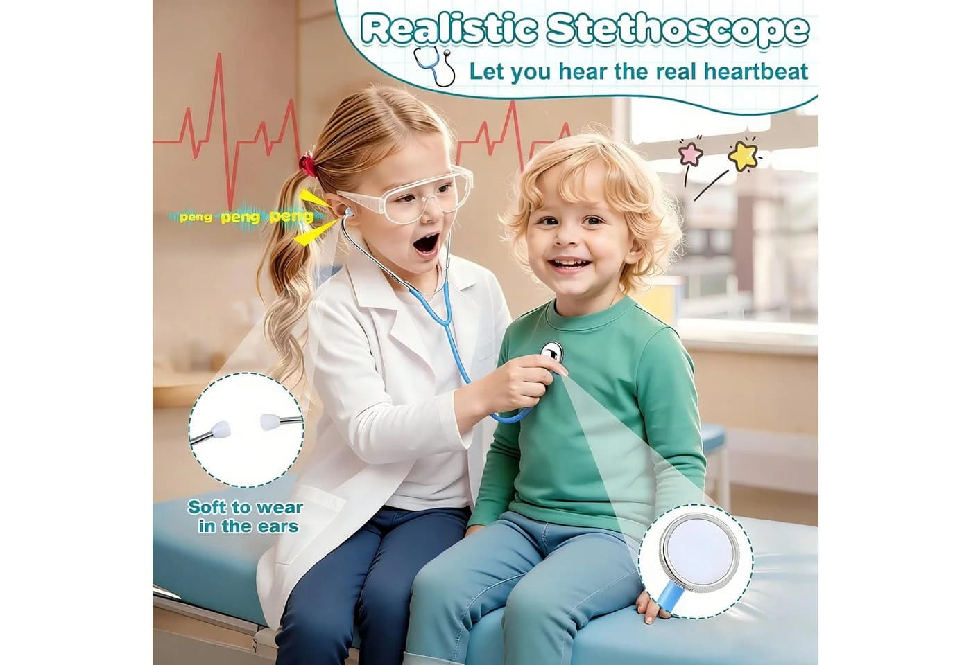 POPOLIC Spielzeug-Arztkoffer 39-tlg. Holz mit Stethoskop & Arztkittel - Bild 3