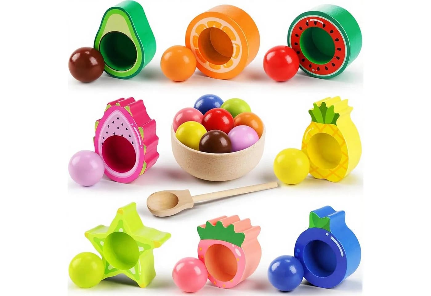 POPOLIC Montessori Lernspielzeug Obst aus Massivholz Bunt - Bild 2
