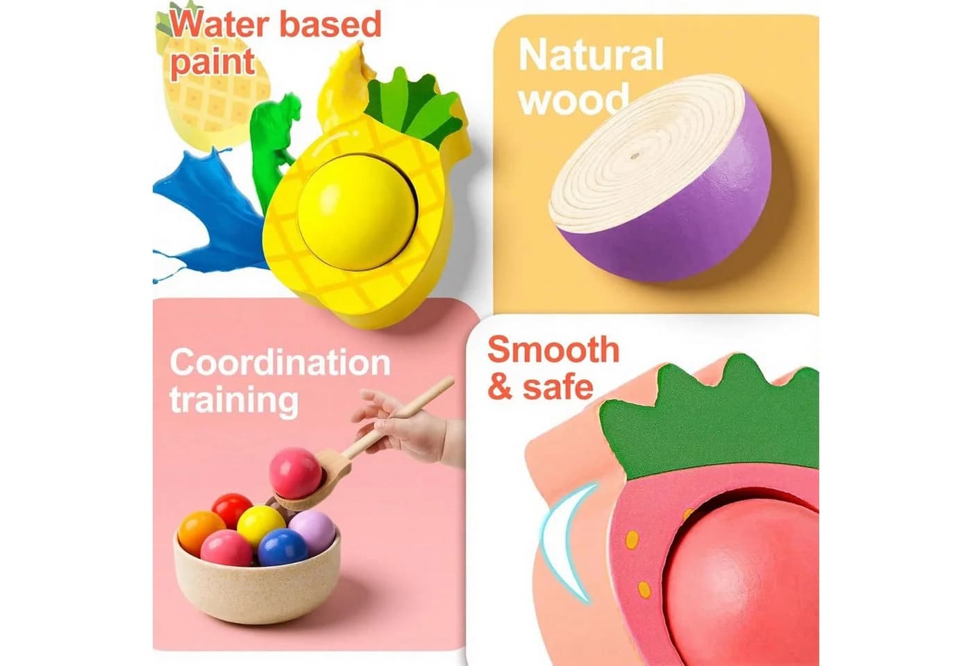 POPOLIC Montessori Lernspielzeug Obst aus Massivholz Bunt - Bild 5