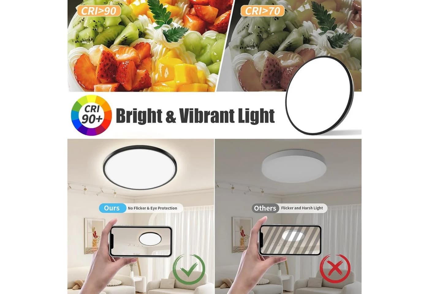 POPOLIC LED Deckenleuchte 24W 3200LM Dimmbar Fernbedienung Schwarz