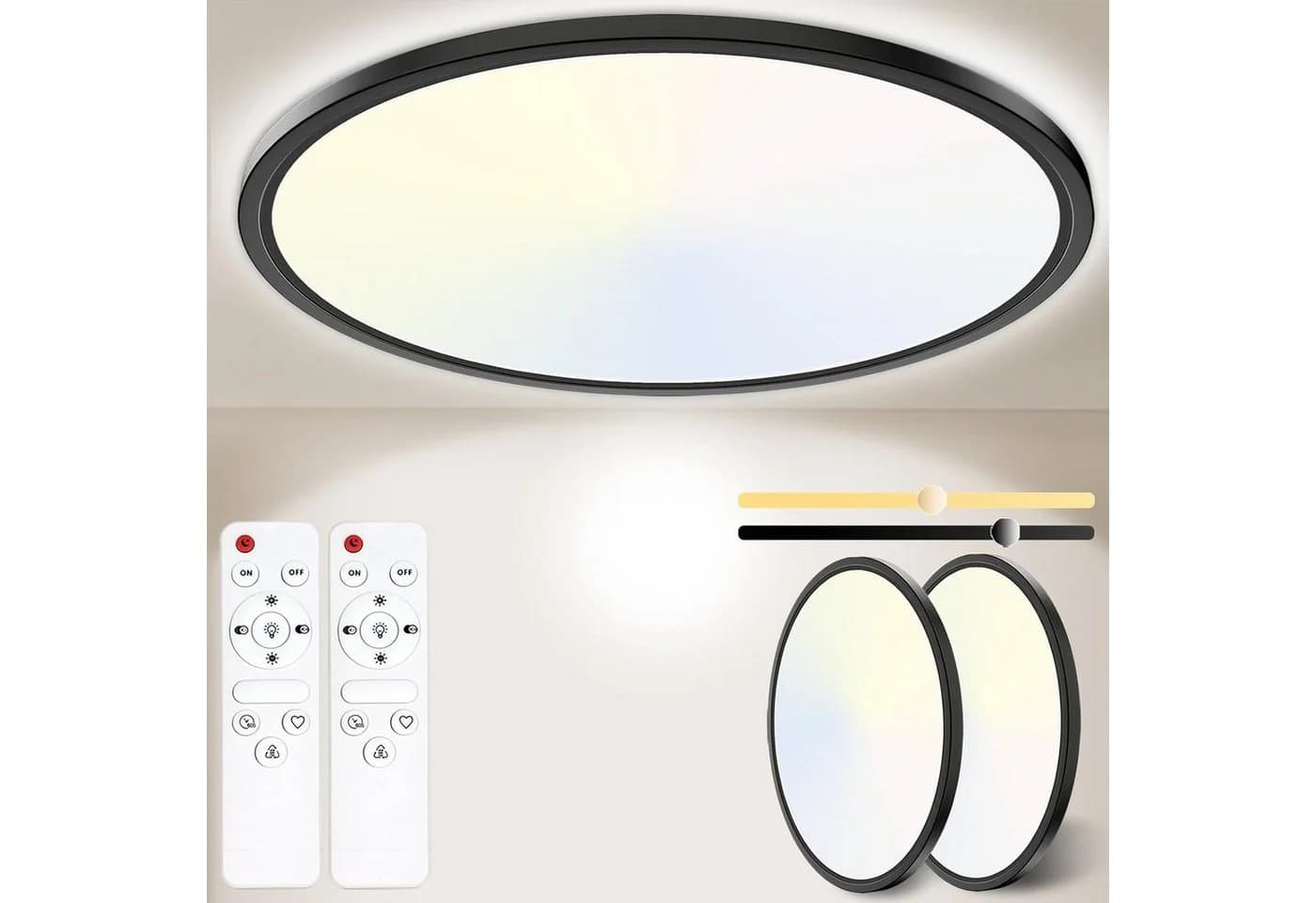 POPOLIC LED Deckenleuchte 24W 3200LM Dimmbar Fernbedienung Schwarz - Bild 2