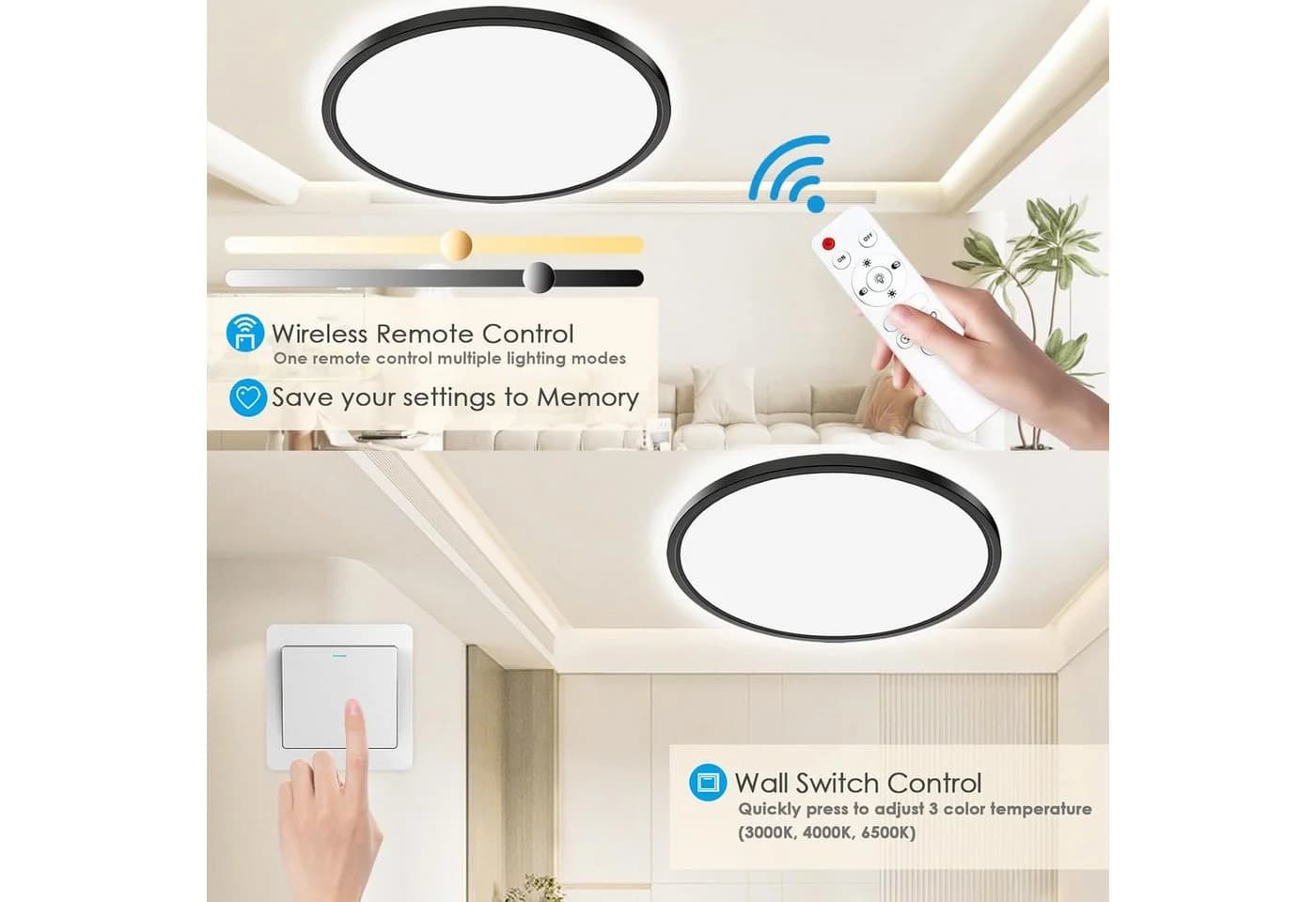 POPOLIC LED Deckenleuchte 24W 3200LM Dimmbar Fernbedienung Schwarz - Bild 3