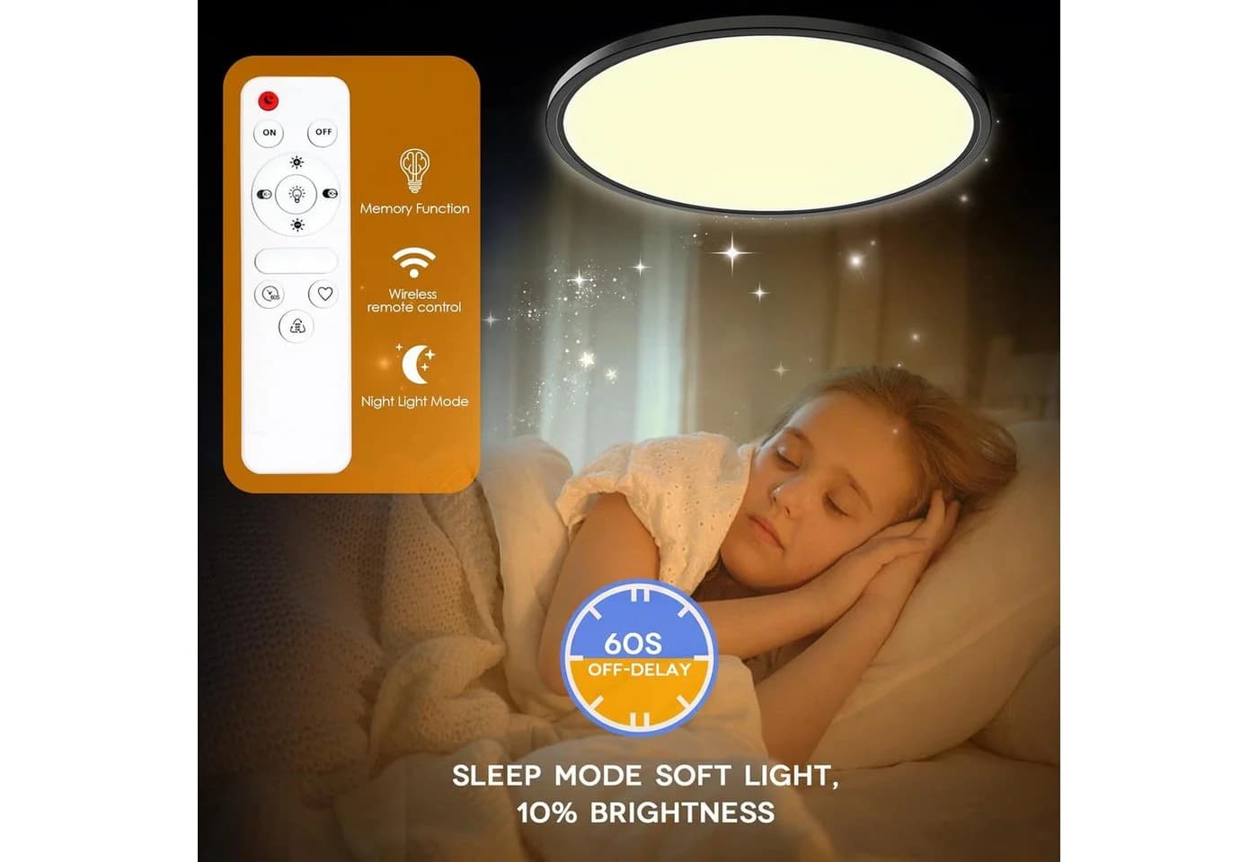 POPOLIC LED Deckenleuchte 24W 3200LM Dimmbar Fernbedienung Schwarz - Bild 5