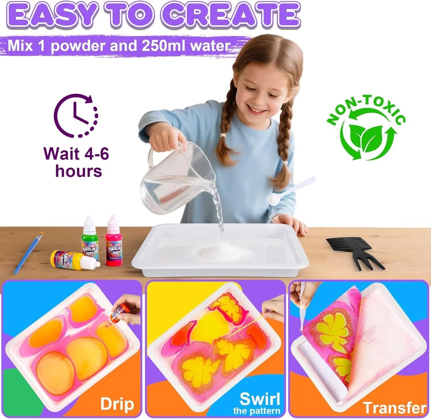POPOLIC Kreativset Wassermarmorierfarbe für Kinder