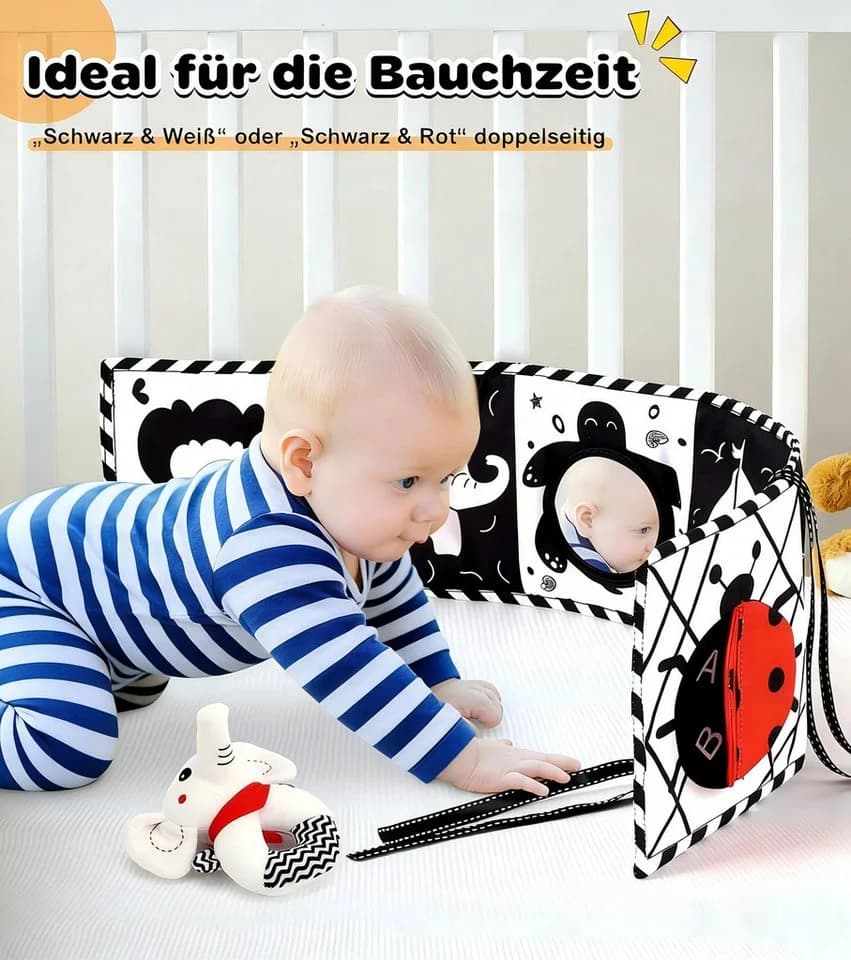 POPOLIC Lernspielzeug Kontrastbuch Baby 31-tlg. Schwarz-Weiß-Rot
