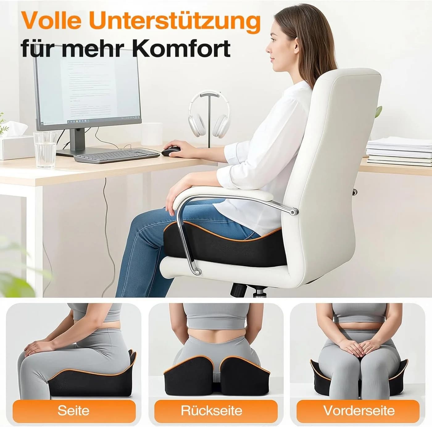 POPOLIC Sitzkissen Memory Schaum rutschfest orange/schwarz - Bild 3