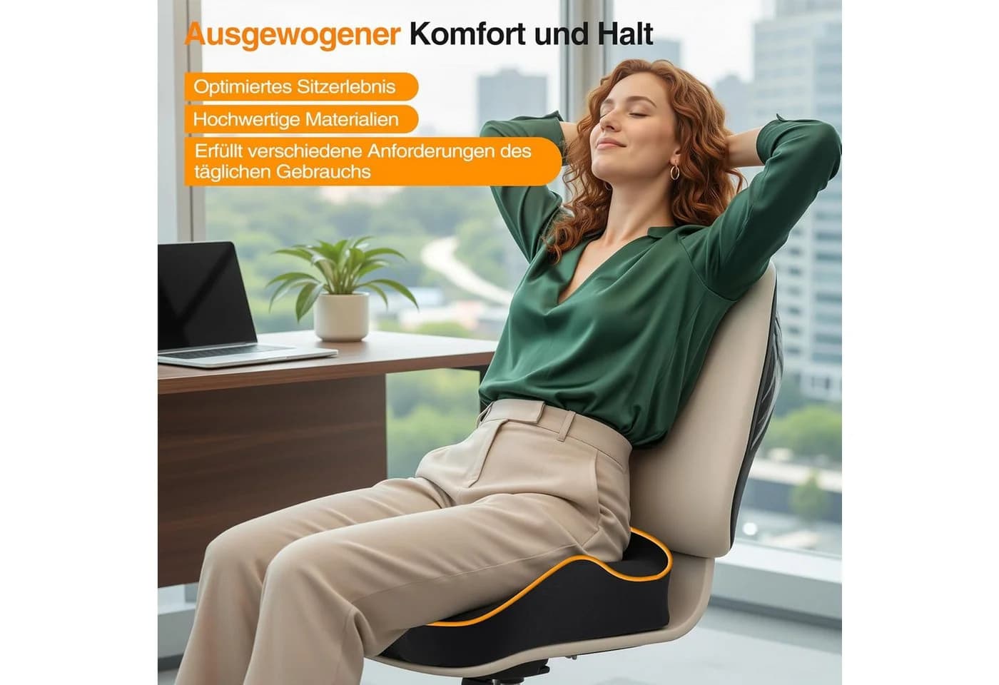POPOLIC Sitzkissen Memory Schaum rutschfest orange/schwarz - Bild 4