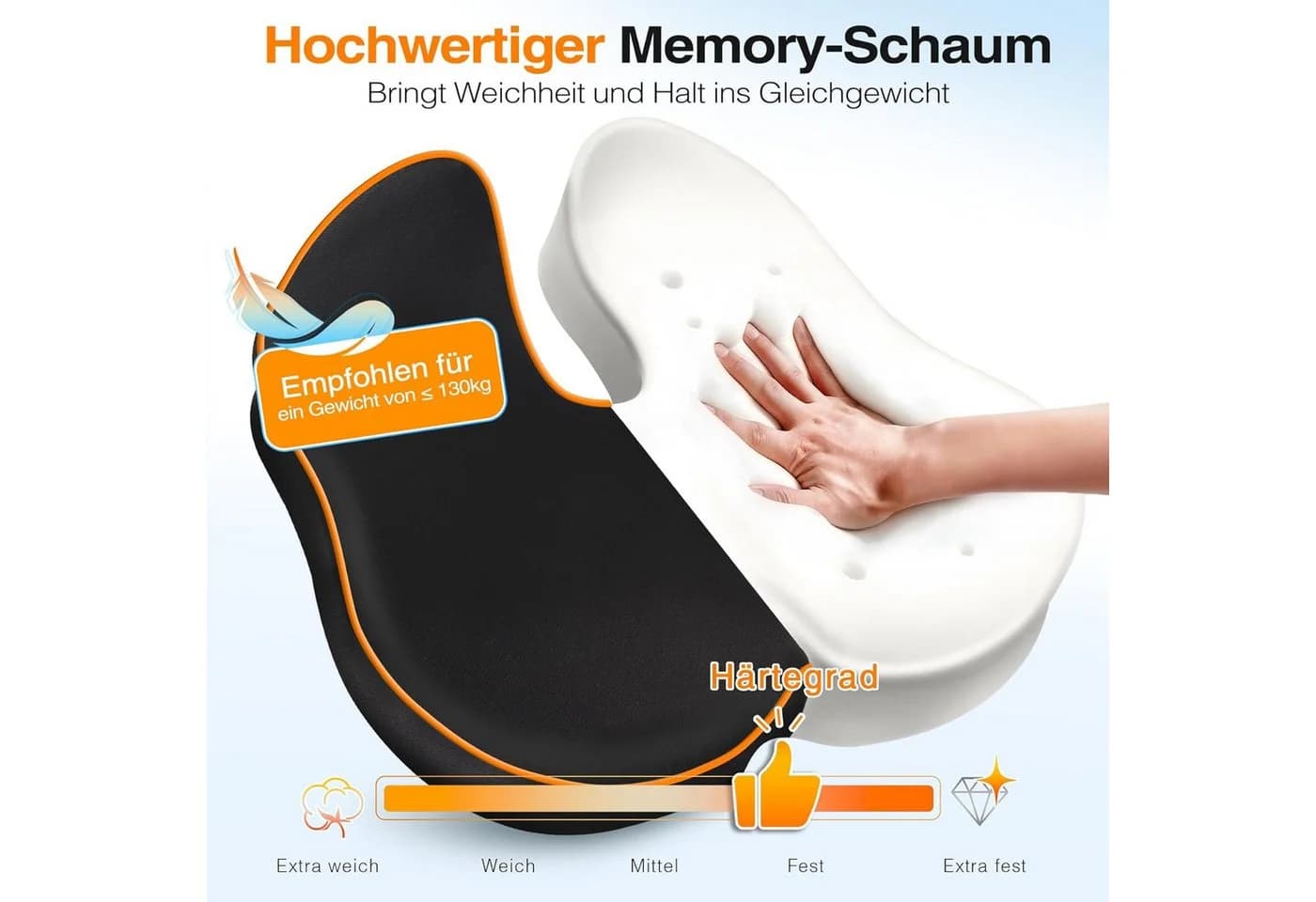 POPOLIC Sitzkissen Memory Schaum rutschfest orange/schwarz - Bild 5