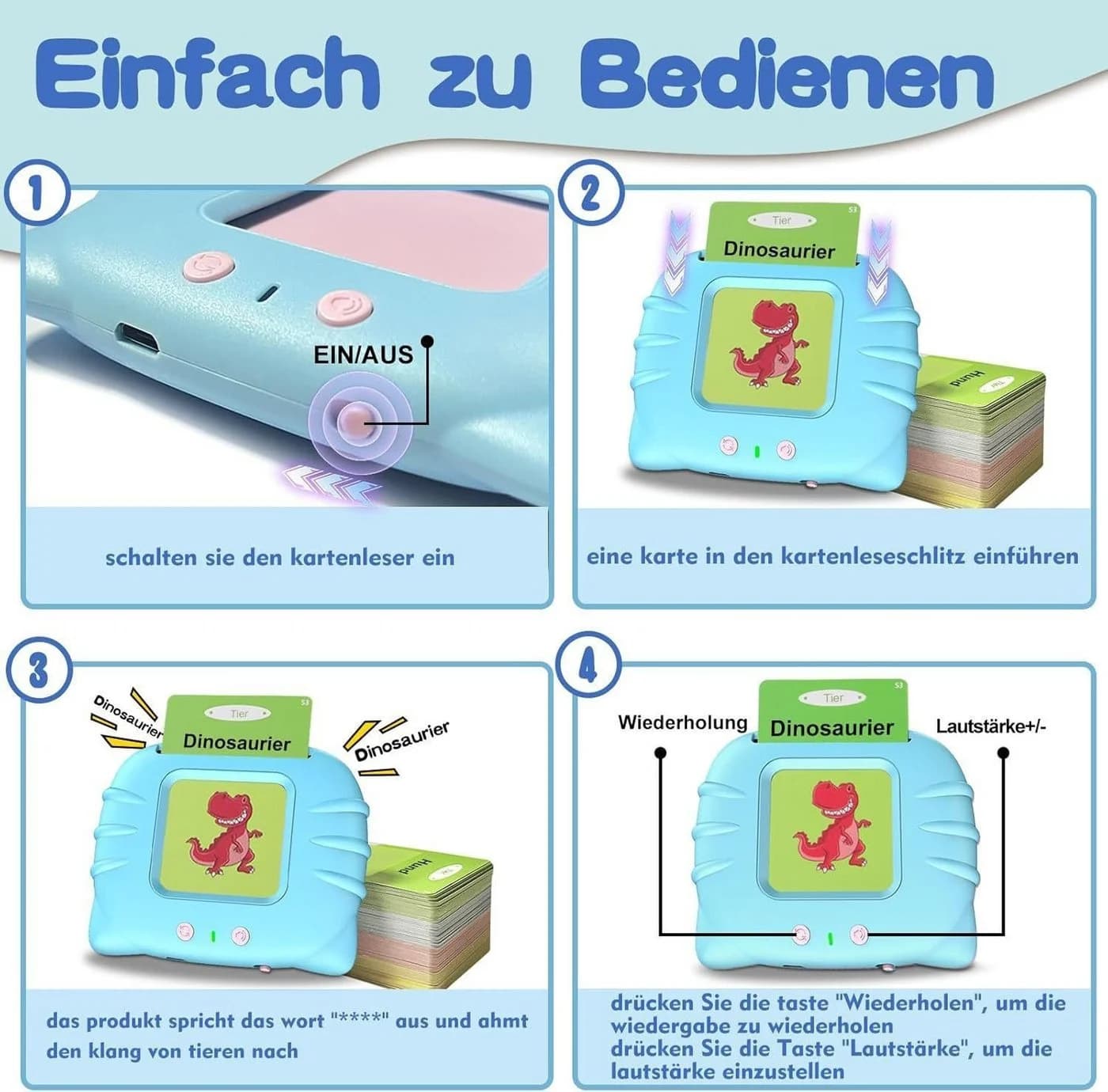 Ophy Lernspielzeug Sprechende Lernkarten 224 Wörter Blau - Bild 5