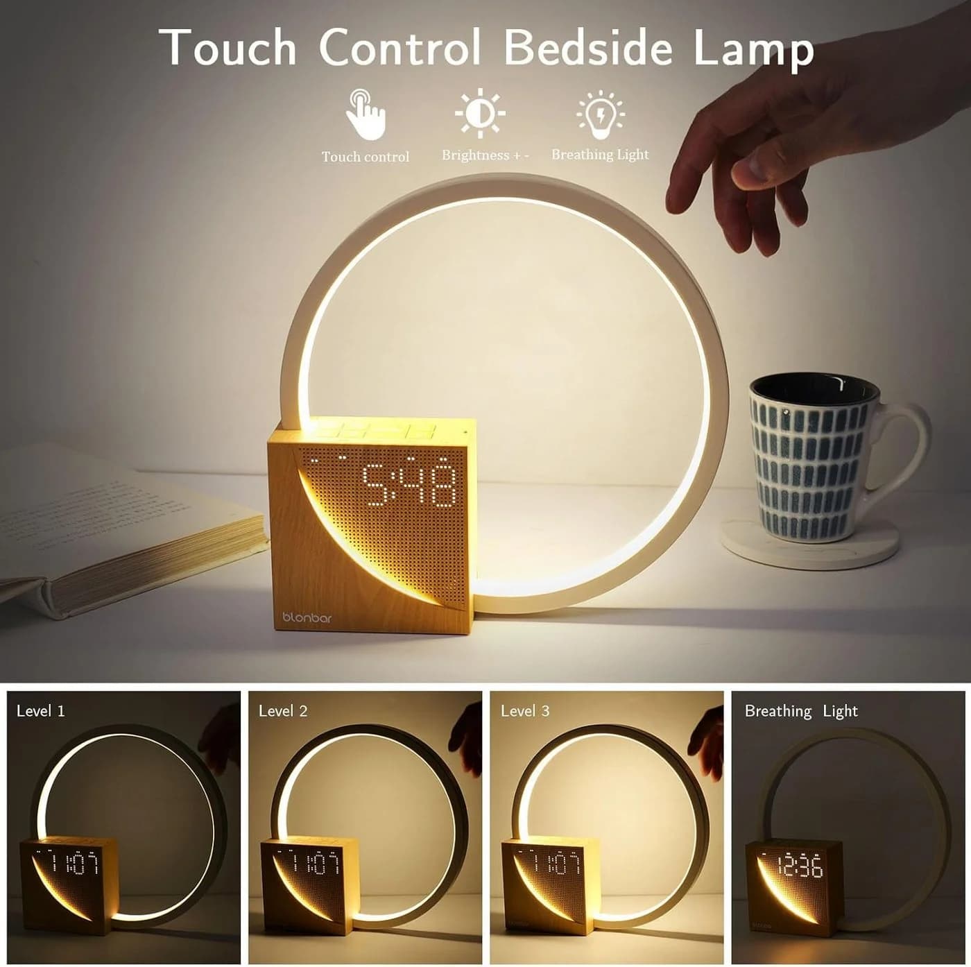 Ophy Nachttischlampe Touch-Dimmbar mit USB-Ladefunktion & 3 Helligkeitsstufen - Bild 4