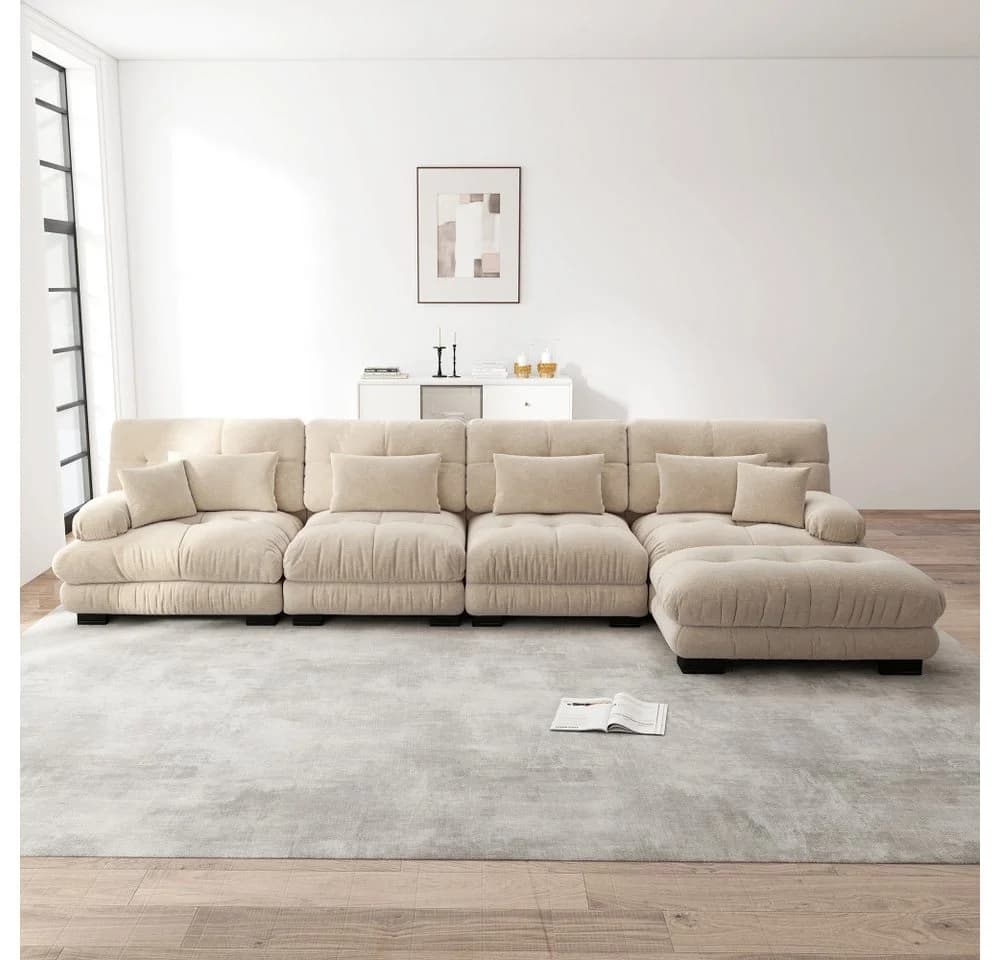 BBWL Modulares L-Ecksofa 4-Sitzer Chenille Braun mit Ottoman - Bild 2