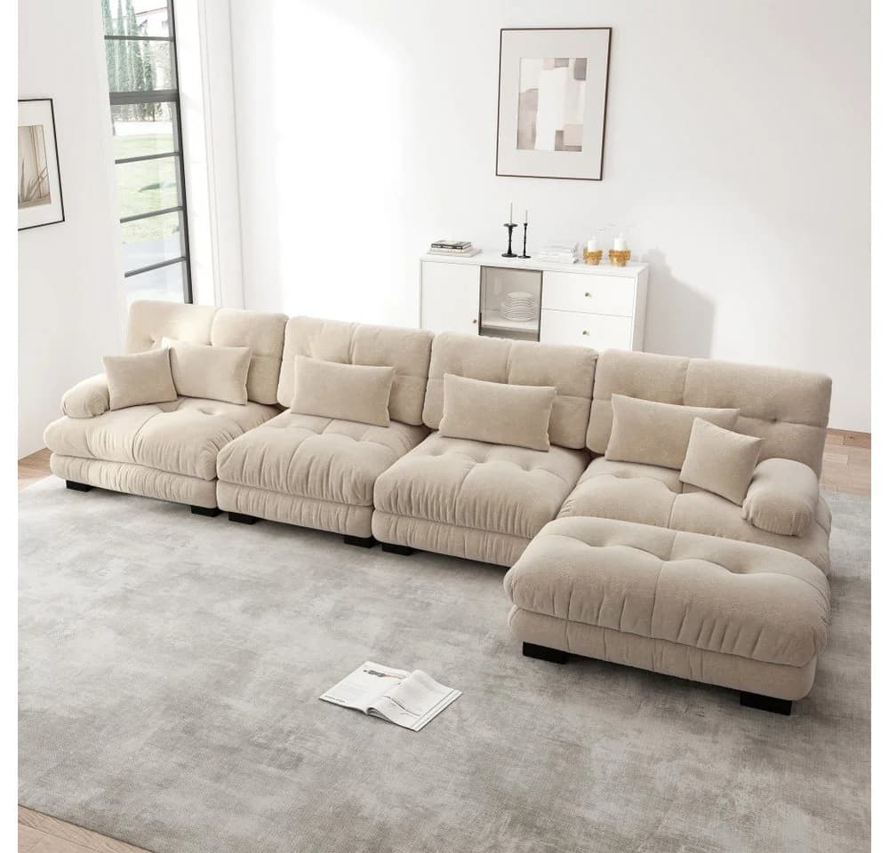 BBWL Modulares L-Ecksofa 4-Sitzer Chenille Braun mit Ottoman - Bild 3