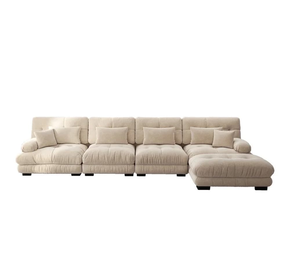 BBWL Modulares L-Ecksofa 4-Sitzer Chenille Braun mit Ottoman - Bild 4