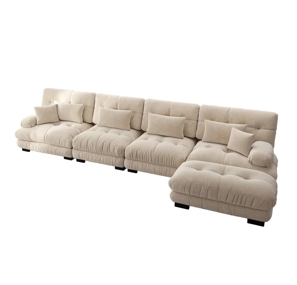 BBWL Modulares L-Ecksofa 4-Sitzer Chenille Braun mit Ottoman - Bild 5