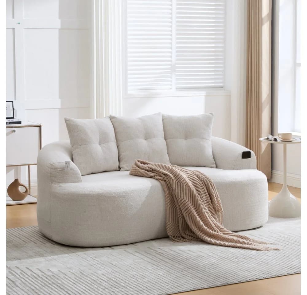 BBWL Zweisitzer Sofa Chenille Beige Geschwungen - Bild 2