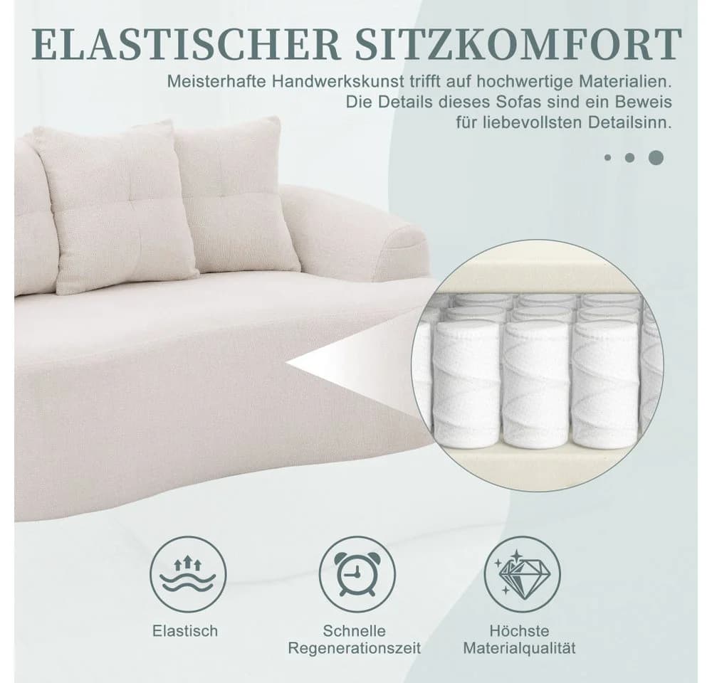 BBWL Zweisitzer Sofa Chenille Beige Geschwungen - Bild 3