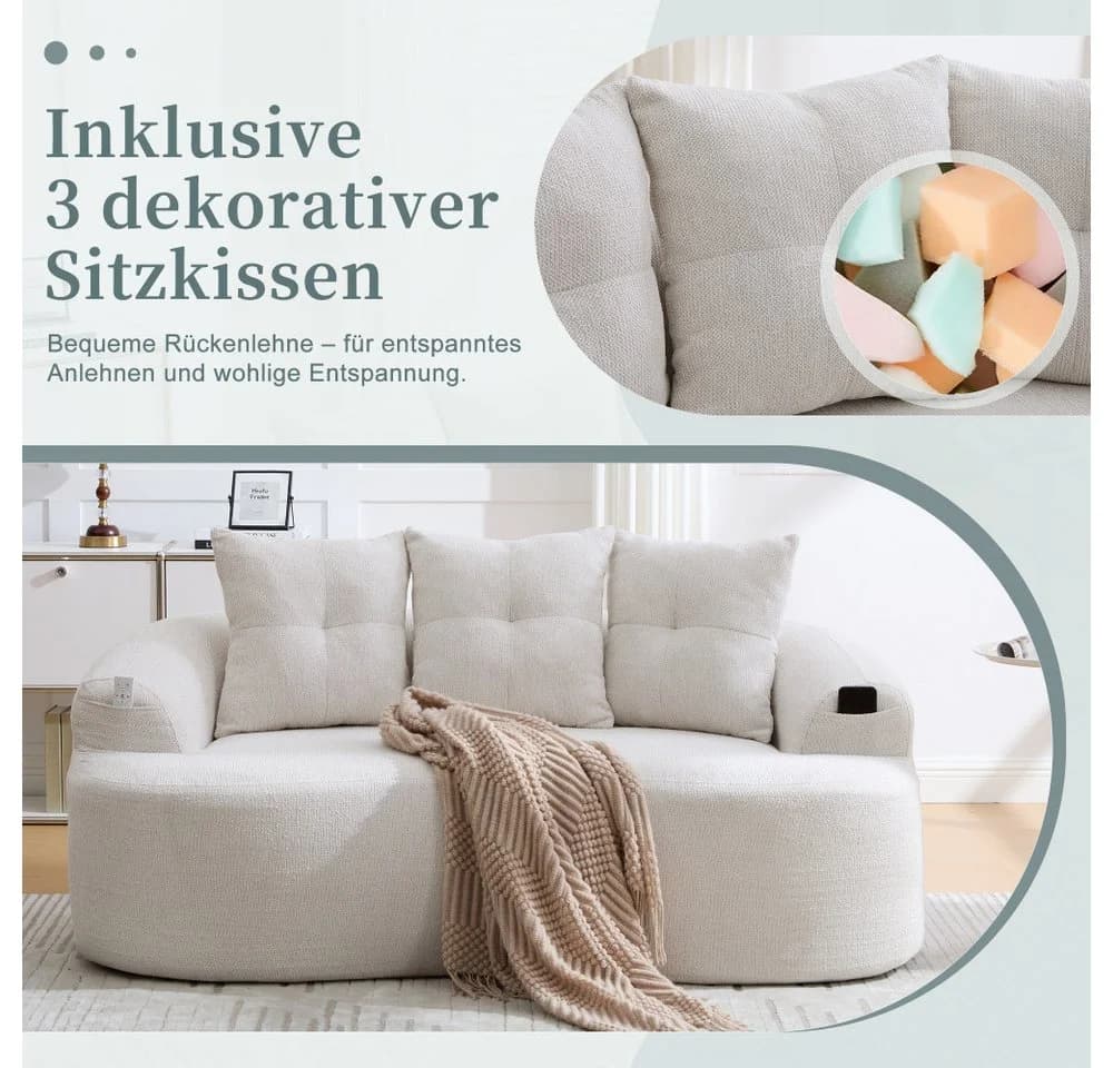 BBWL Zweisitzer Sofa Chenille Beige Geschwungen - Bild 4