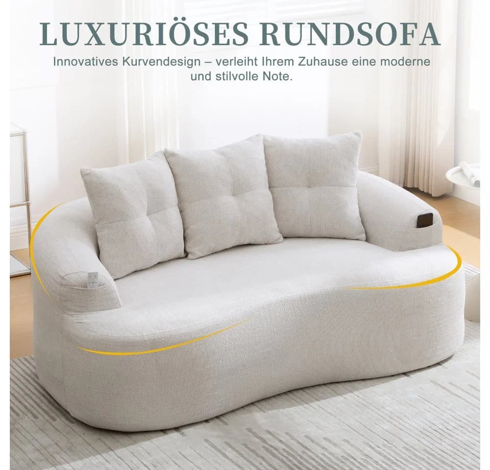 BBWL Zweisitzer Sofa Chenille Beige Geschwungen - Bild 5