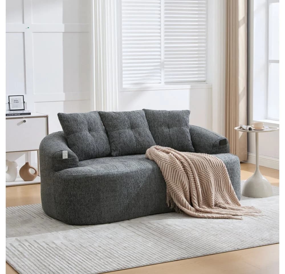 BBWL Zweisitzer Sofa Chenille Grau mit Kissen - Bild 2