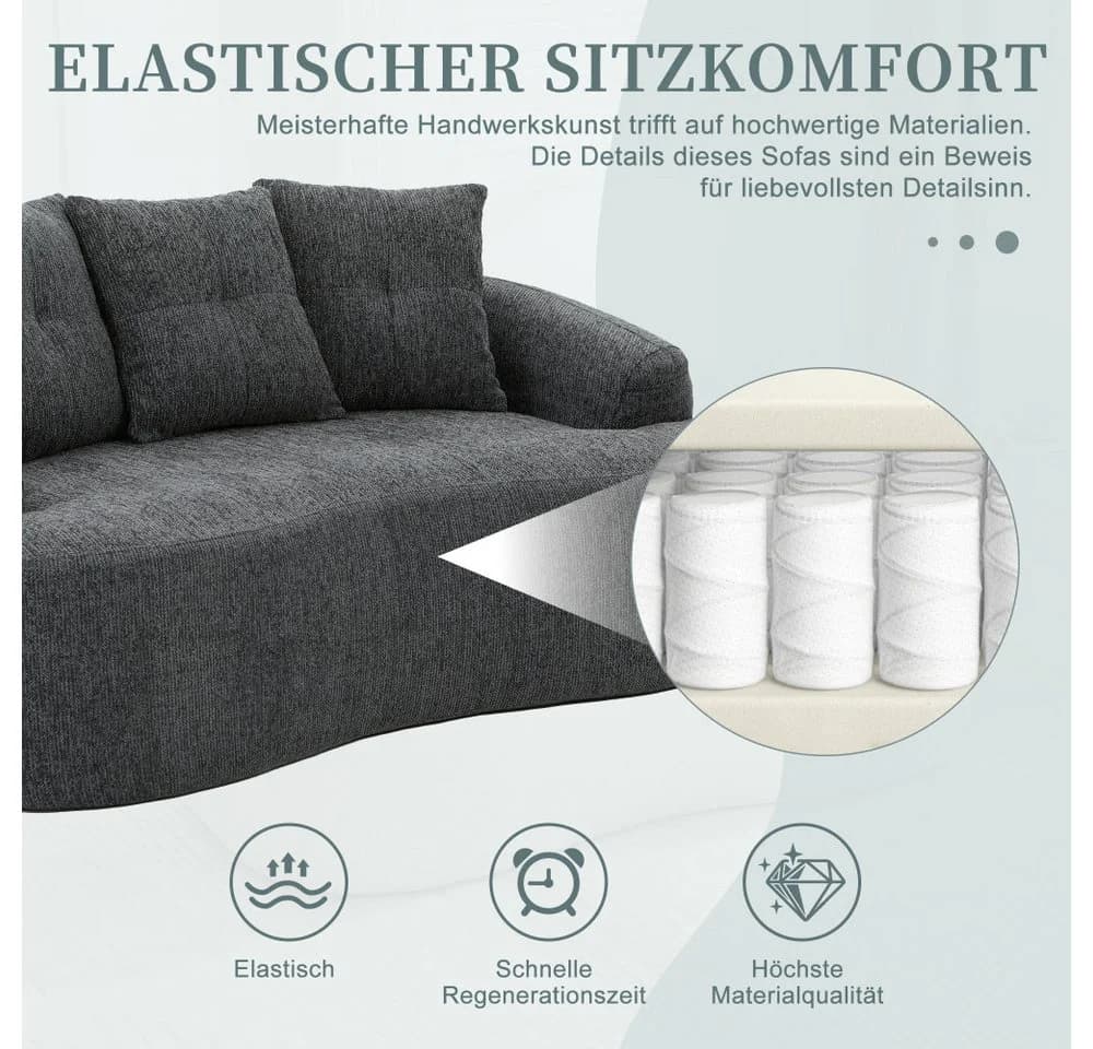 BBWL Zweisitzer Sofa Chenille Grau mit Kissen - Bild 3