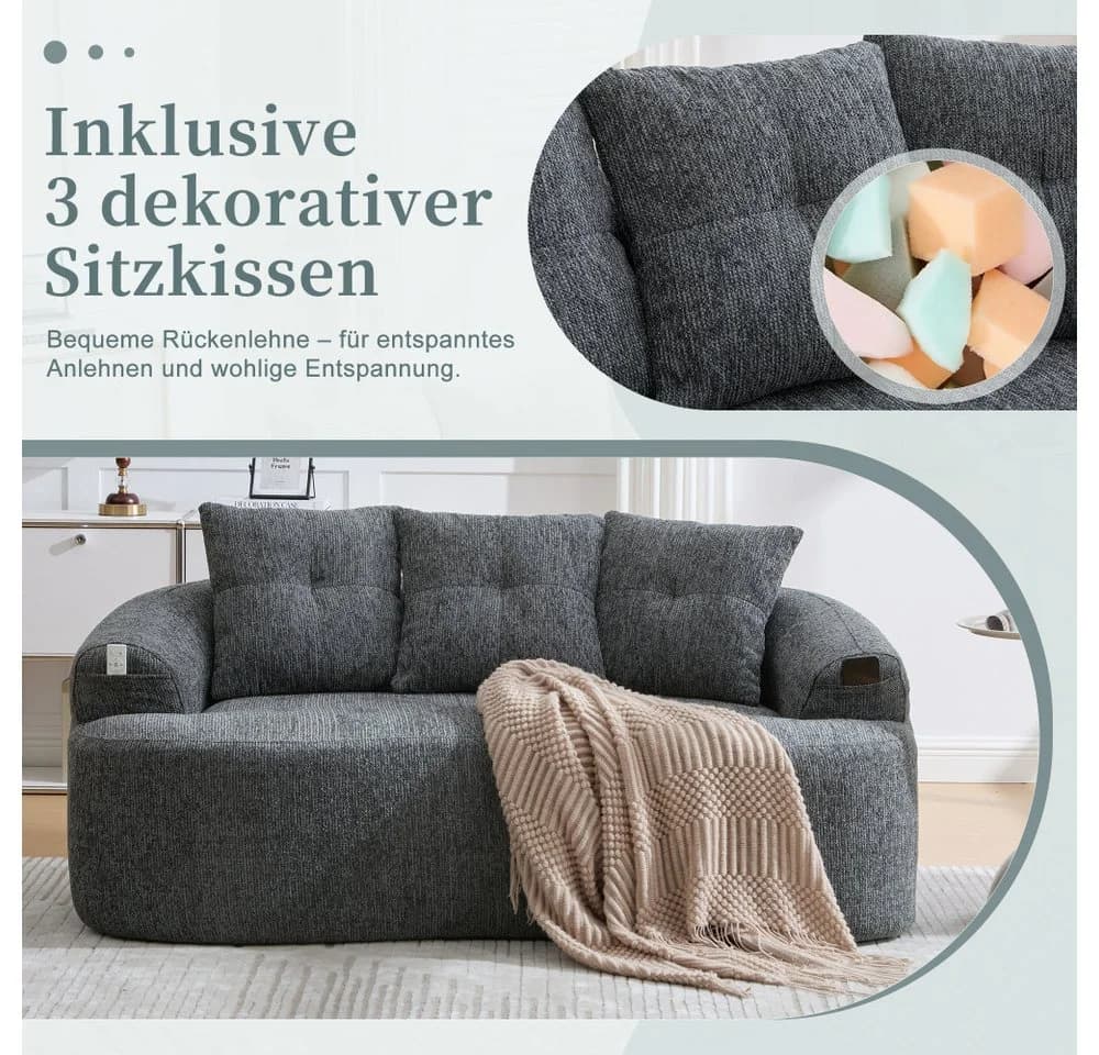 BBWL Zweisitzer Sofa Chenille Grau mit Kissen - Bild 4