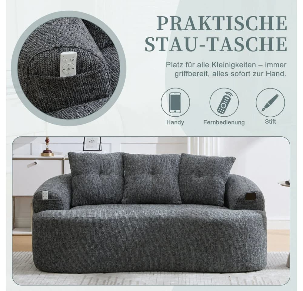 BBWL Zweisitzer Sofa Chenille Grau mit Kissen - Bild 5