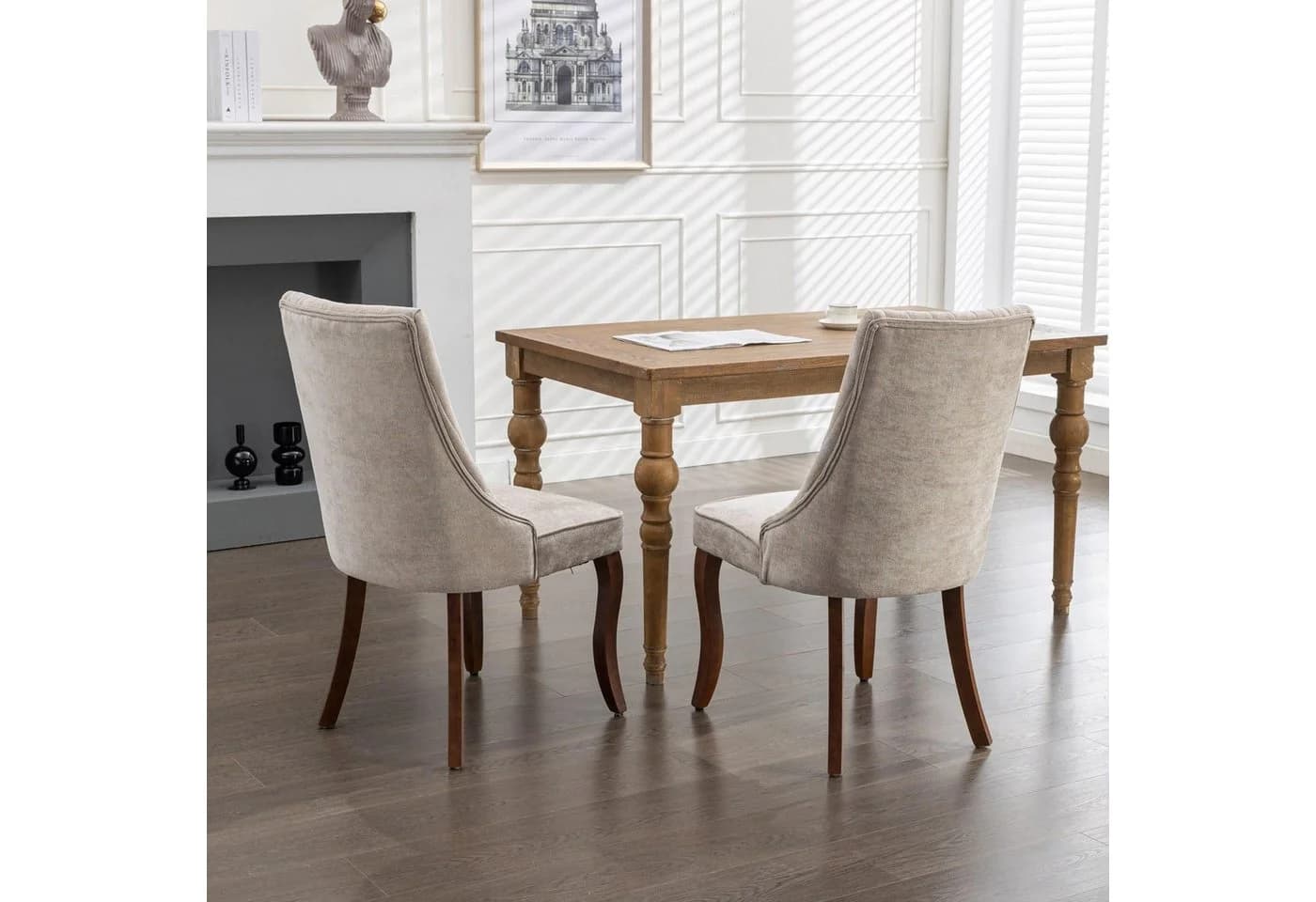 BBG Esszimmerstuhl 2er Set Chenille Massivholz-Beine Klassik