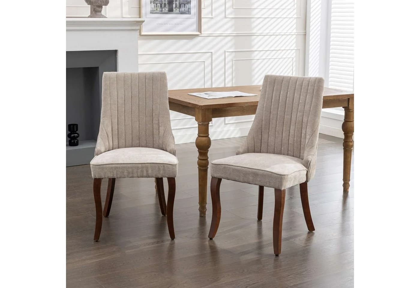 BBG Esszimmerstuhl 2er Set Chenille Massivholz-Beine Klassik - Bild 2