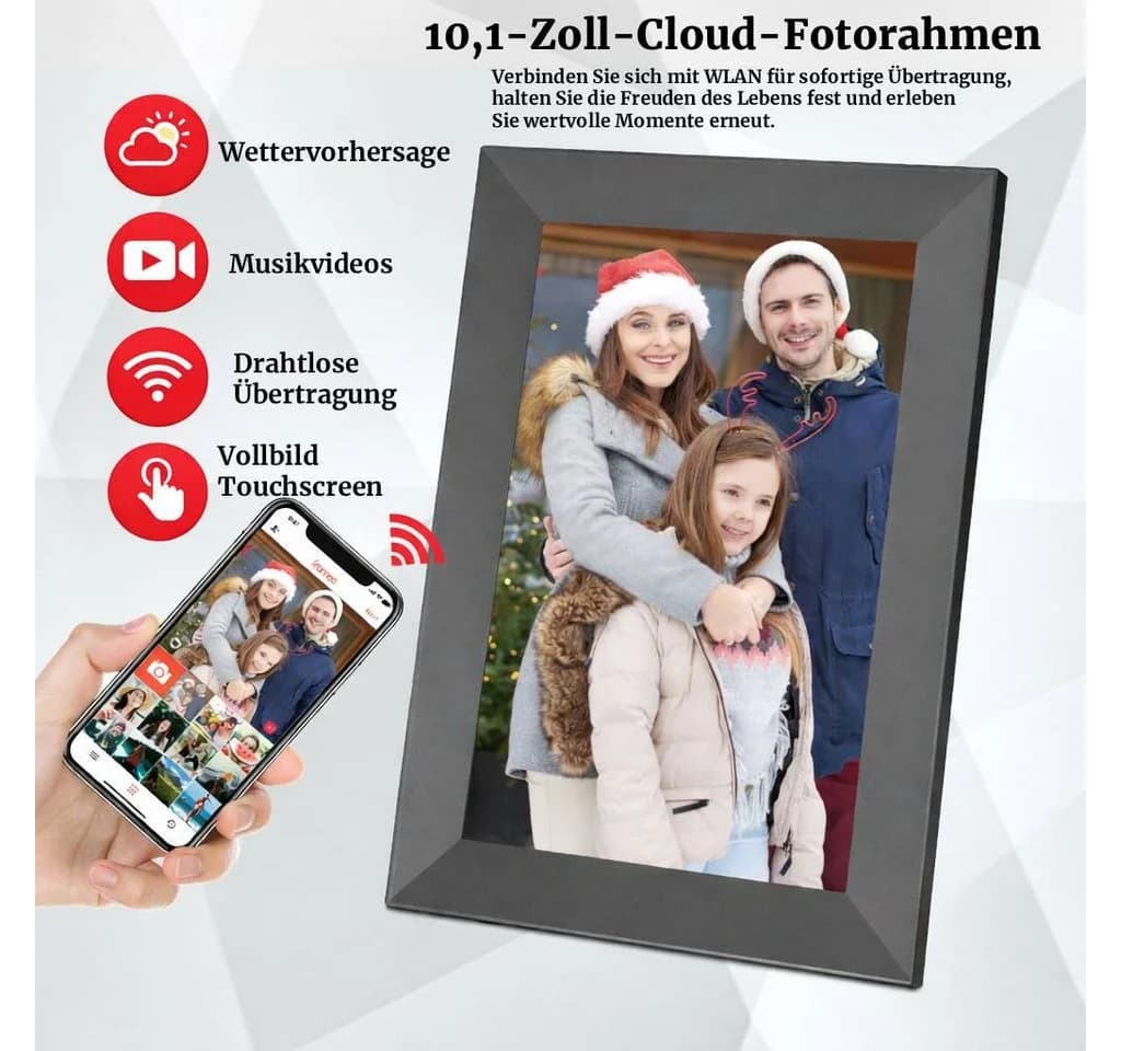 BBG Digitaler Bilderrahmen 10,1 Zoll WLAN Touchscreen Schwarz/Weiß