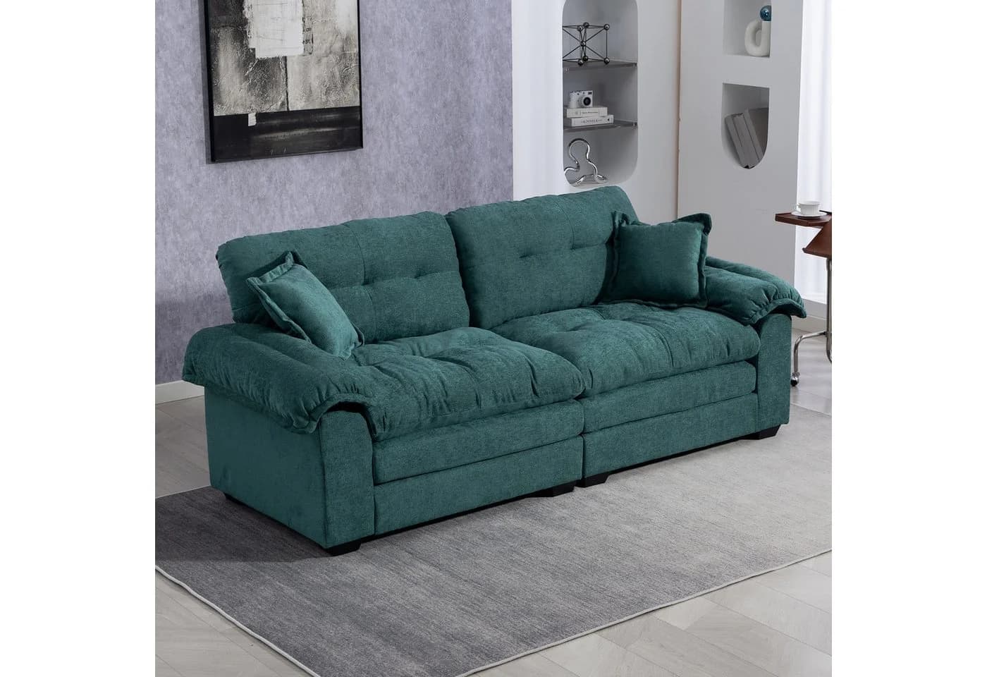 BBG Zweisitzer Sofa Chenille Grün mit tiefem Sitz und Memory-Schaum - Bild 2