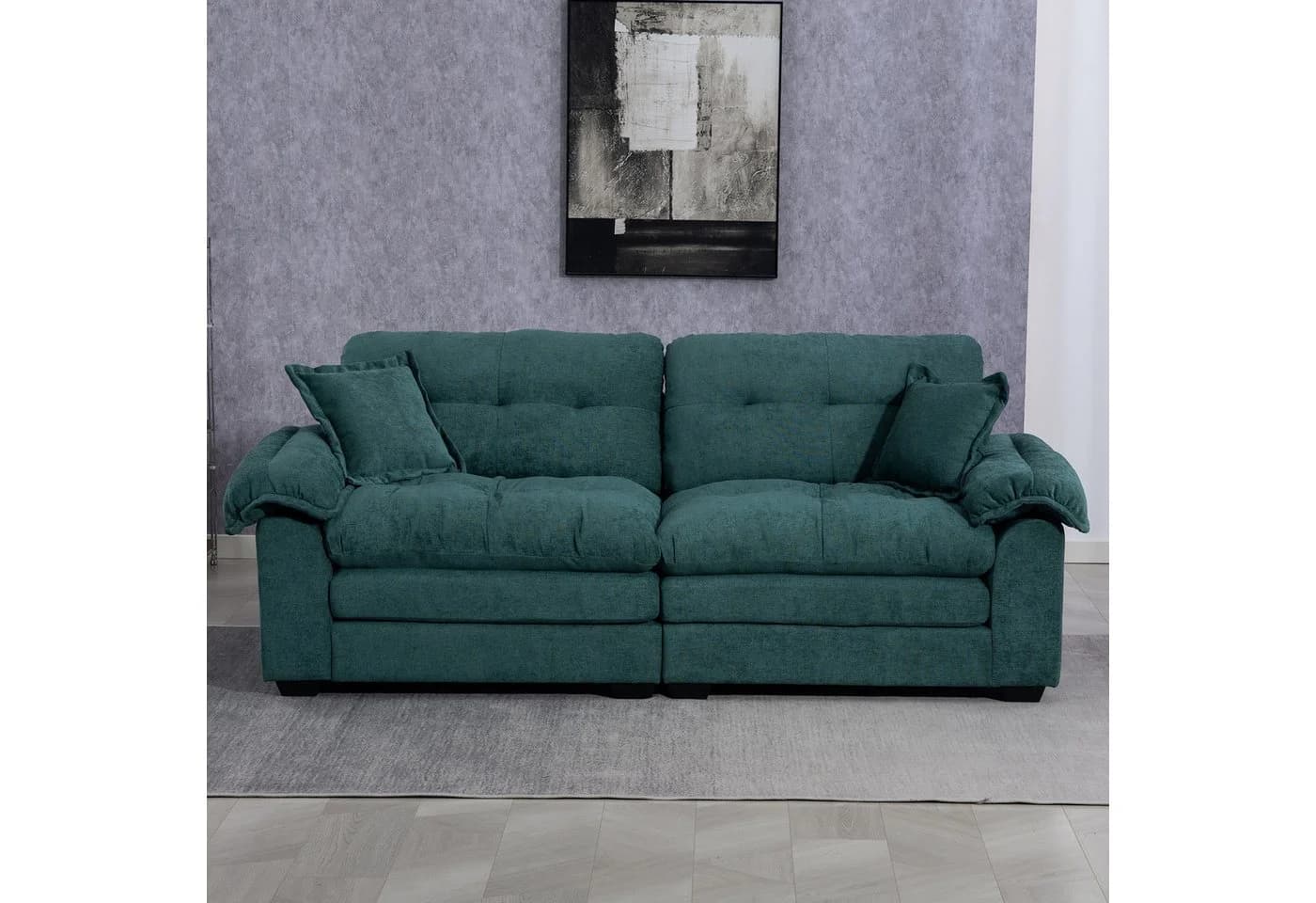 BBG Zweisitzer Sofa Chenille Grün mit tiefem Sitz und Memory-Schaum - Bild 3