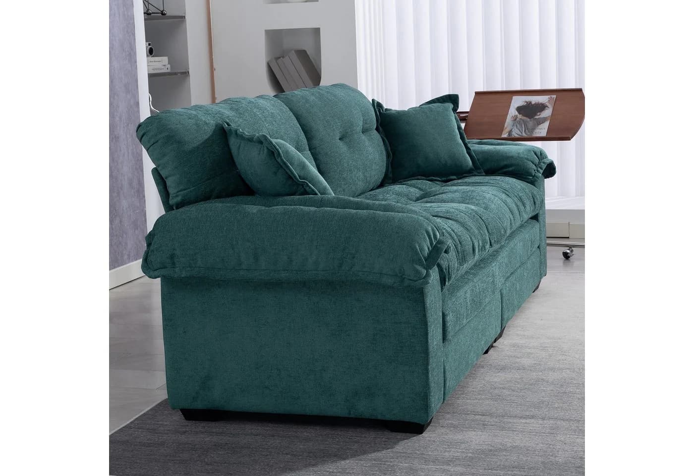 BBG Zweisitzer Sofa Chenille Grün mit tiefem Sitz und Memory-Schaum - Bild 4