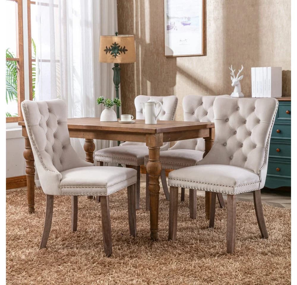 BBG Esszimmerstuhl 2er Set Samt Chesterfield Beige - Bild 4