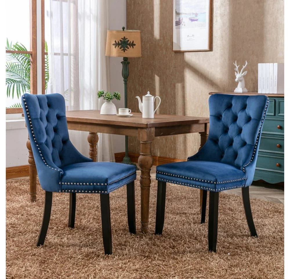 BBG Esszimmerstuhl 2er Set Samt Chesterfield Blau - Bild 2