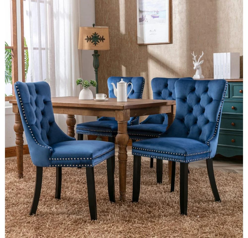 BBG Esszimmerstuhl 2er Set Samt Chesterfield Blau - Bild 3