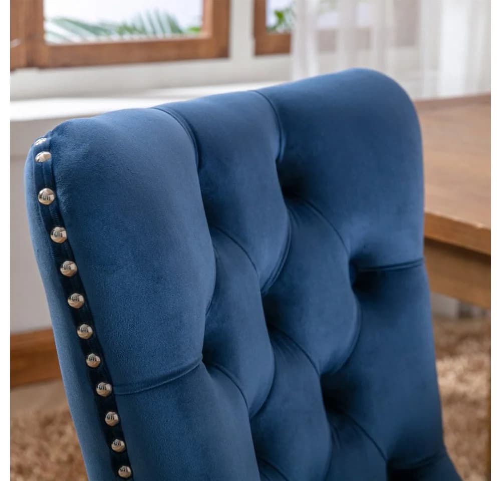 BBG Esszimmerstuhl 2er Set Samt Chesterfield Blau - Bild 5